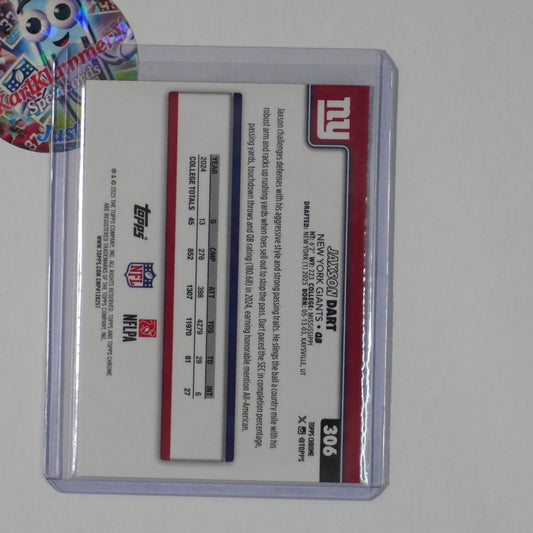 2025 Topps Chrome #306 Jaxson Dart X-Fractor New York Giants RC