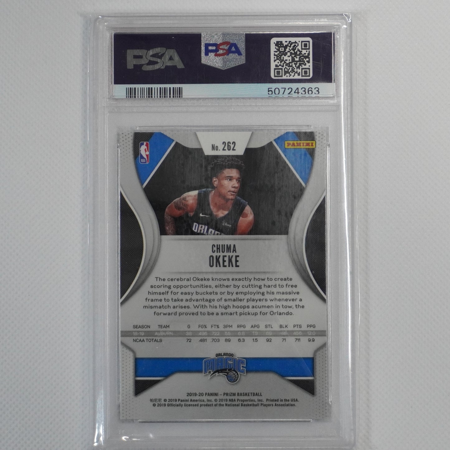 2019-20 Panini Prizm #262 Chuma Okeke PSA 10 Orlando Magic RC