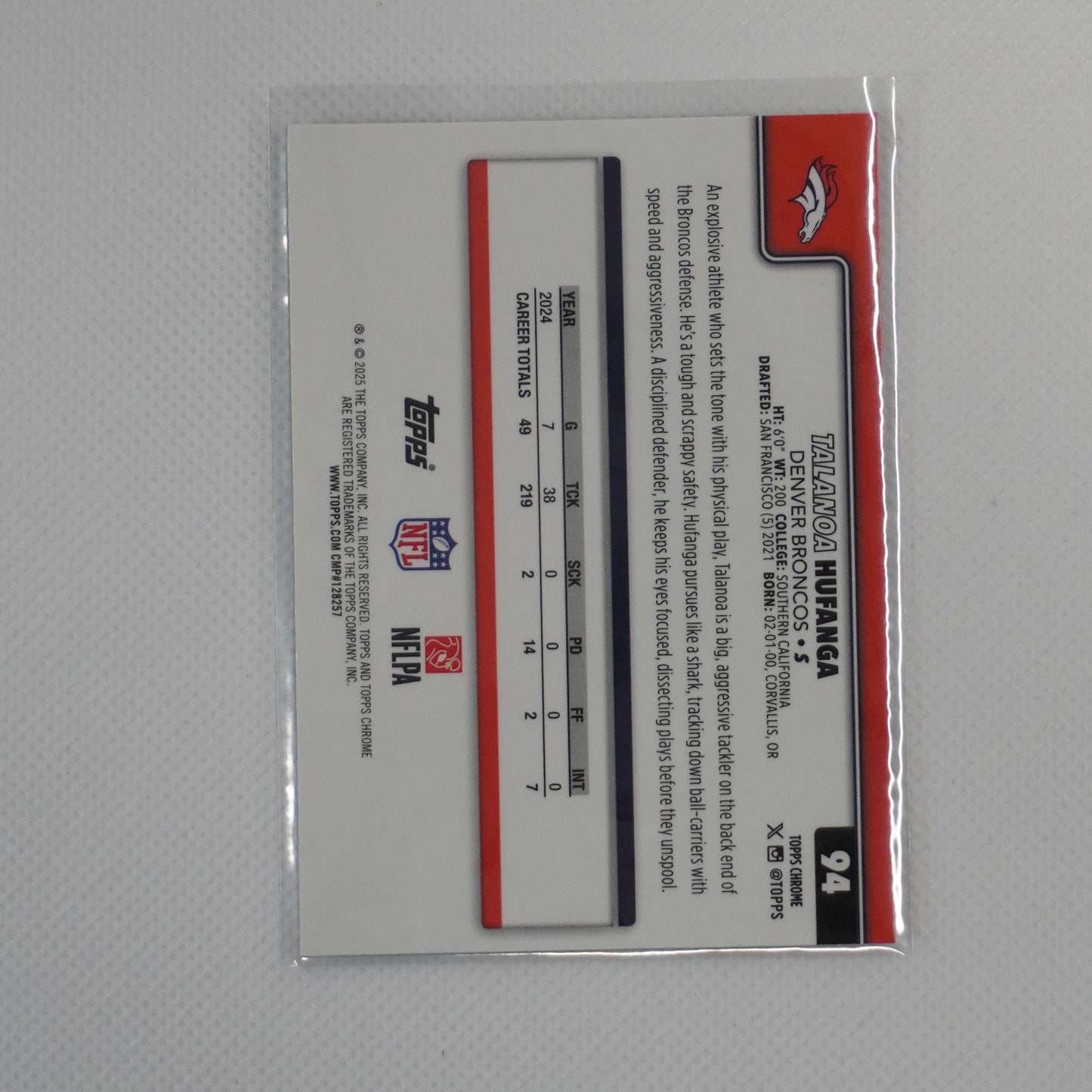 2025 Topps Chrome #94 Talanoa Hufanga X-Fractor Denver Broncos