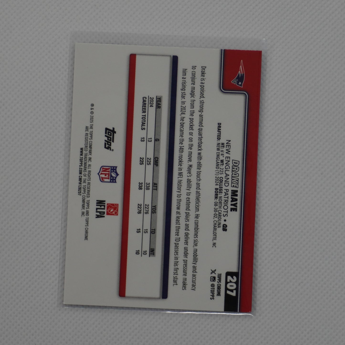 2025 Topps Chrome #207 Drake Maye New England Patriots