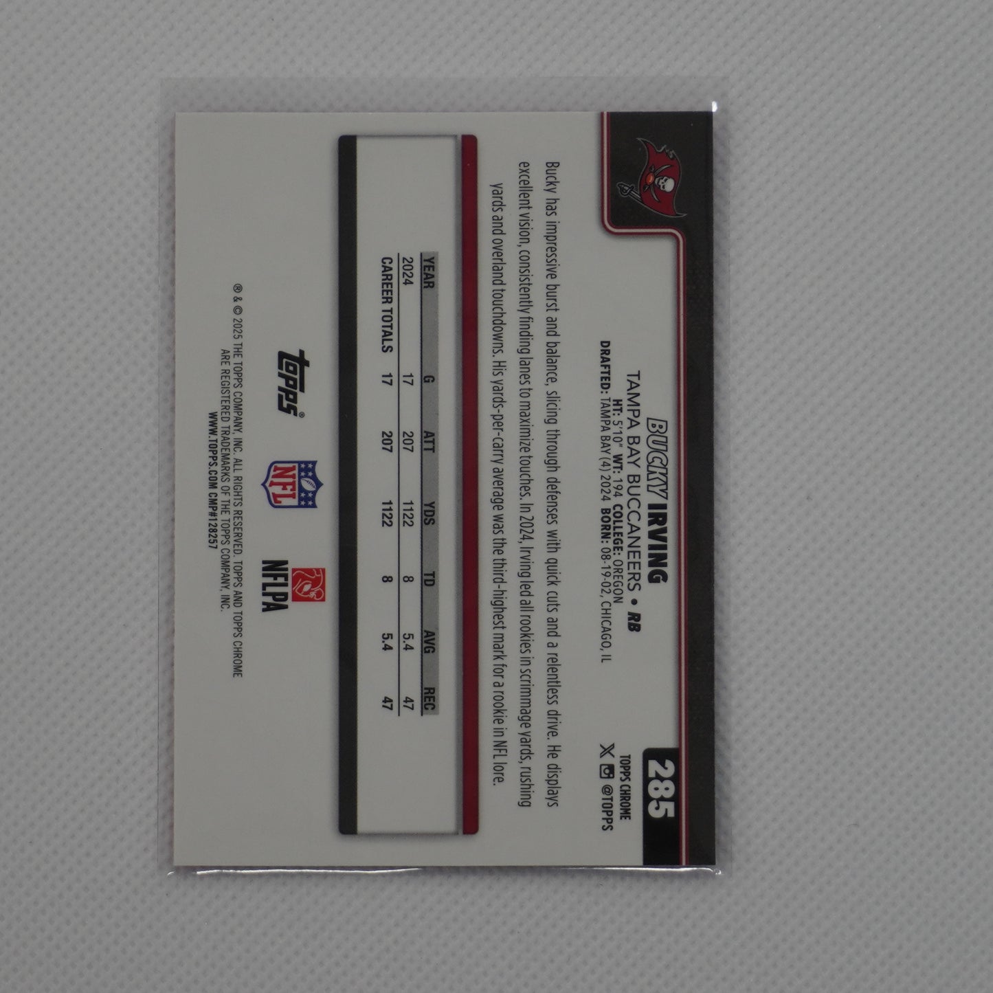 2025 Topps Chrome #285 Bucky Irving Hot Pink X-Fractor Tampa Bay Buccaneers