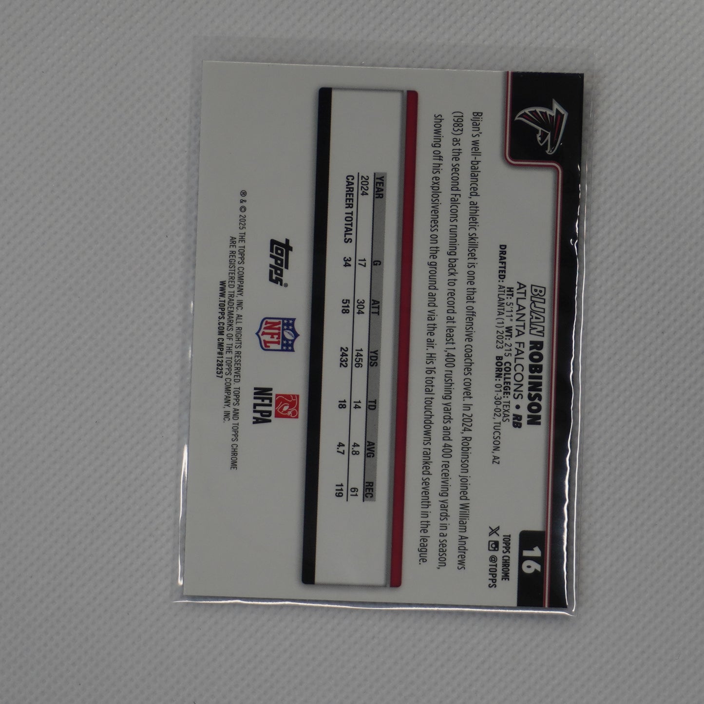2025 Topps Chrome #16 Bijan Robinson X-Fractor Atlanta Falcons