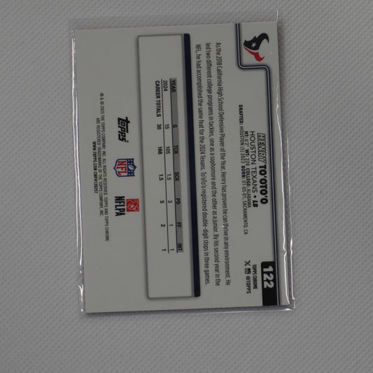 2025 Topps Chrome #122 Henry To'oTo'o Hot Pink X-Fractor Houston Texans