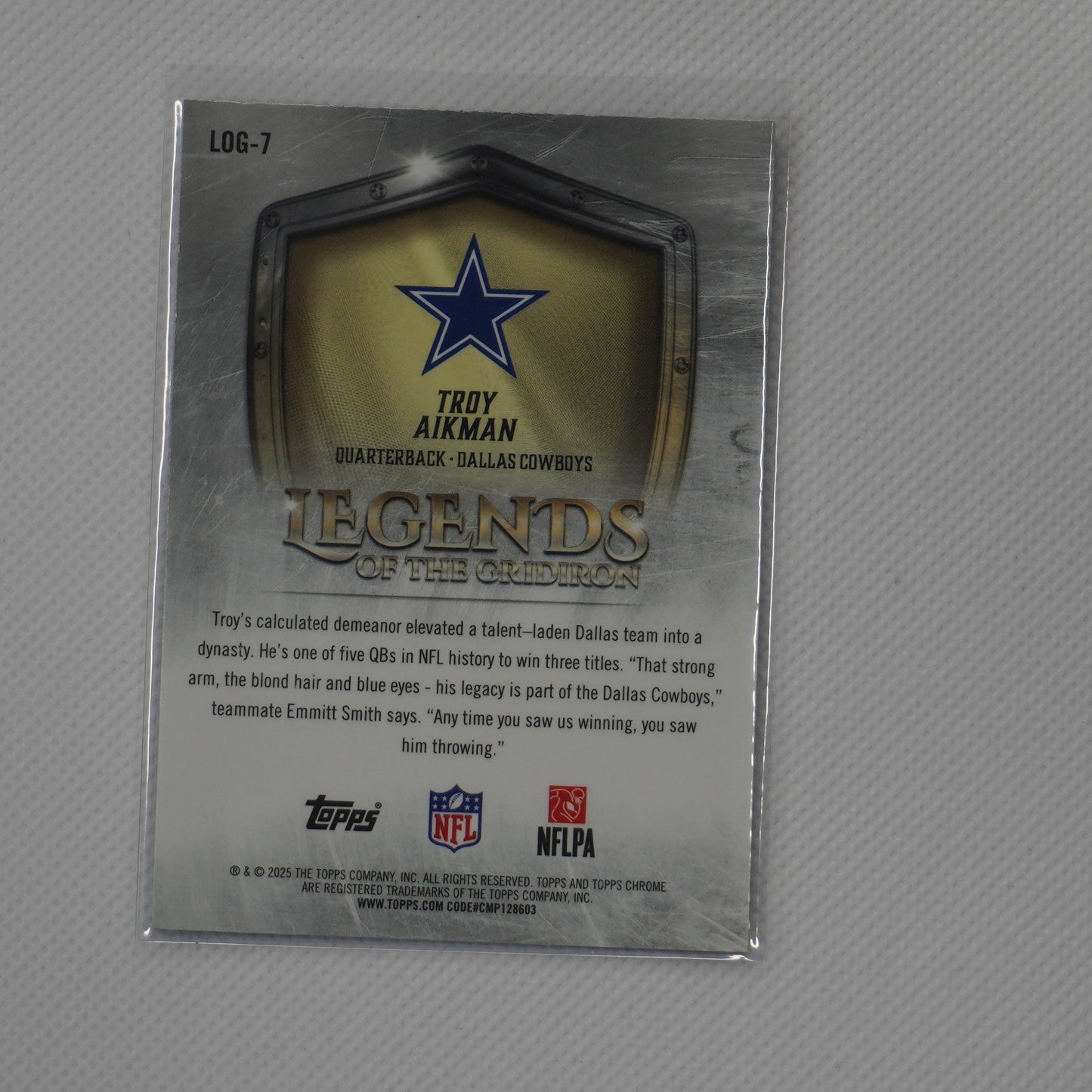 2025 Topps Chrome #LOG-7 Troy Aikman Legends of the Gridiron X-Fractor Cowboys