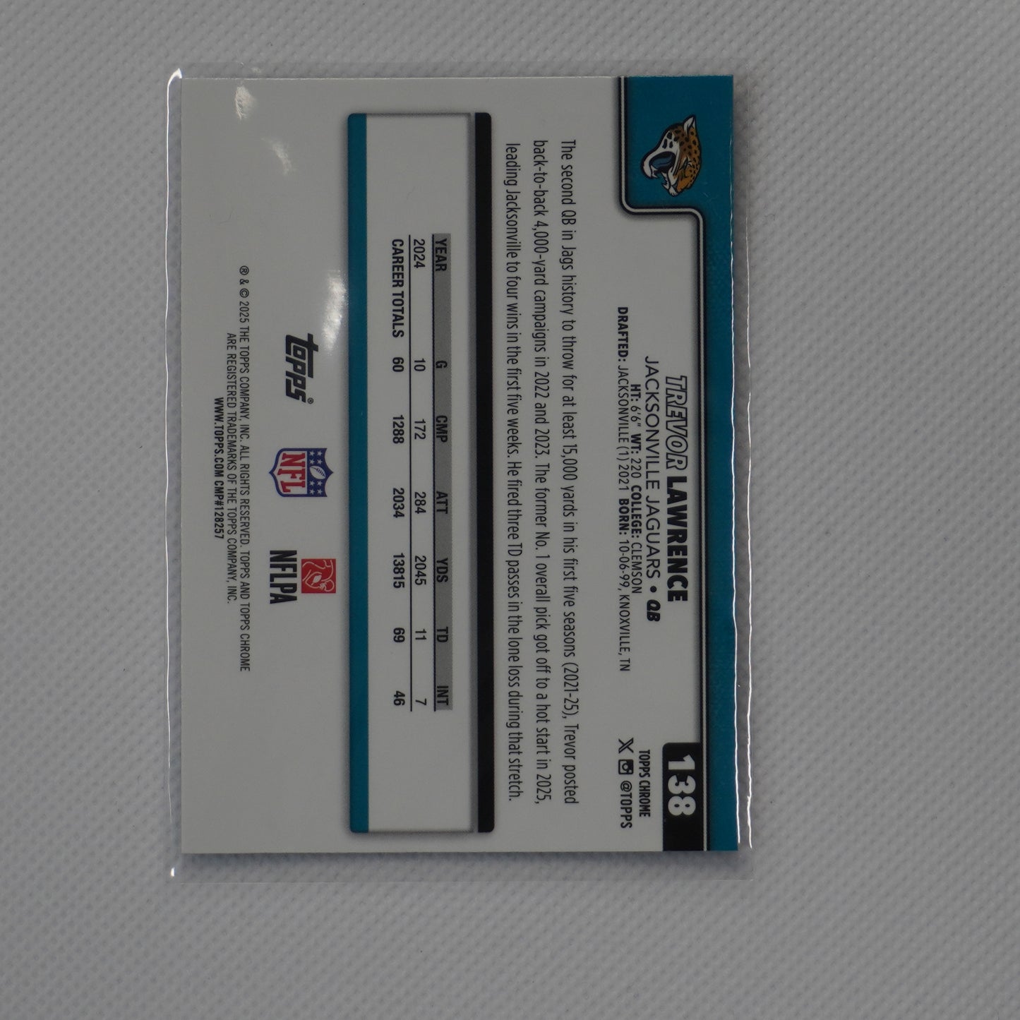 2025 Topps Chrome #138 Trevor Lawrence X-Fractor Jacksonville Jaguars