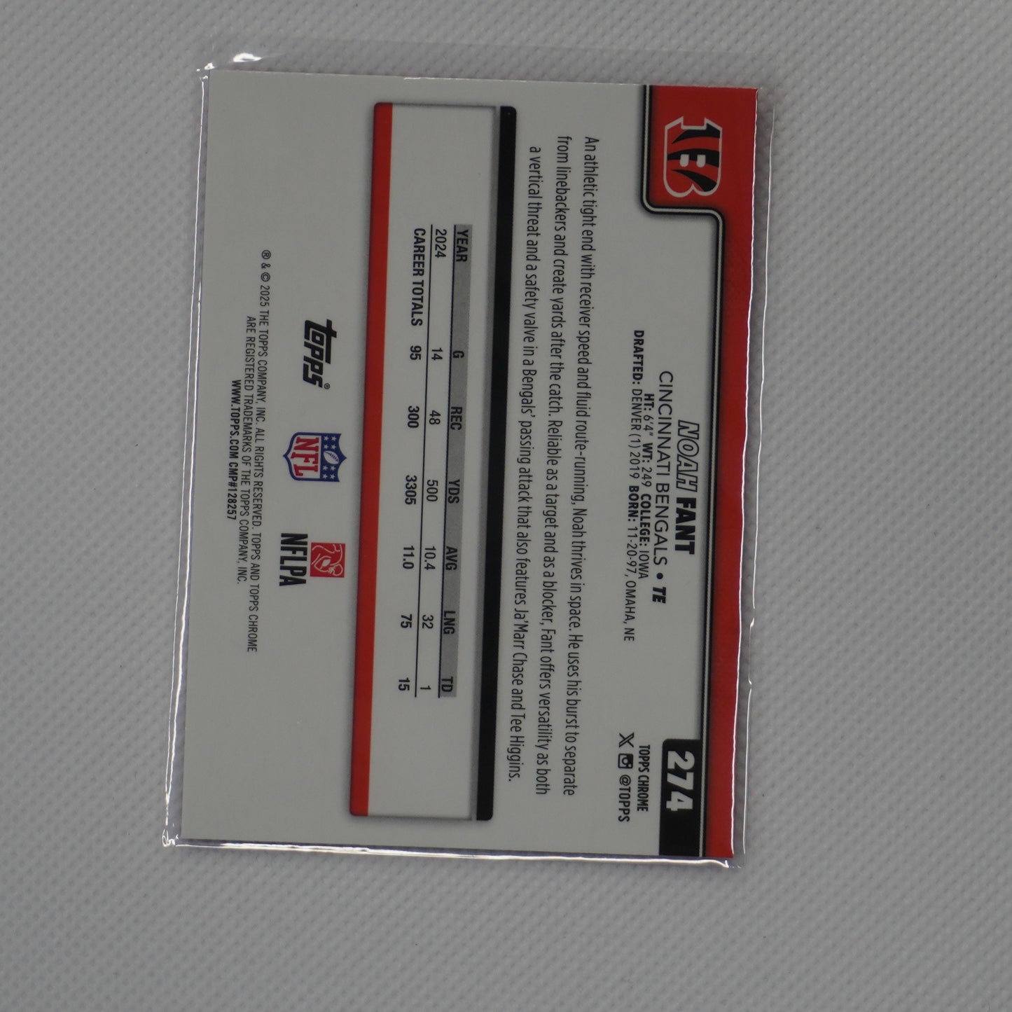 2025 Topps Chrome #274 Noah Fant Hot Pink X-Fractor Cincinnati Bengals