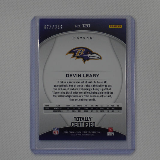 2024 Panini Totally Certified #120 Devin Leary Mirror Red #/249 Baltimore Ravens