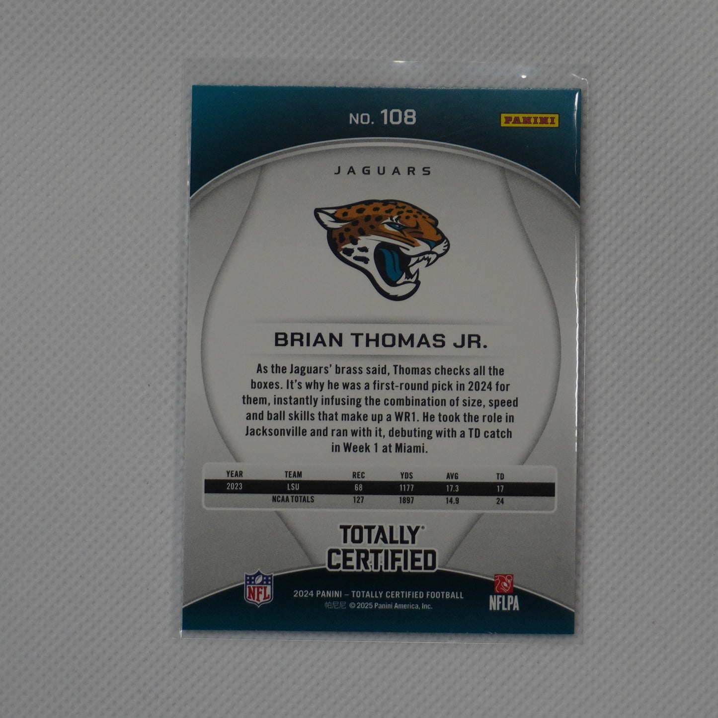 2024 Panini Totally Certified #108 Brian Thomas Jr. Jacksonville Jaguars RC