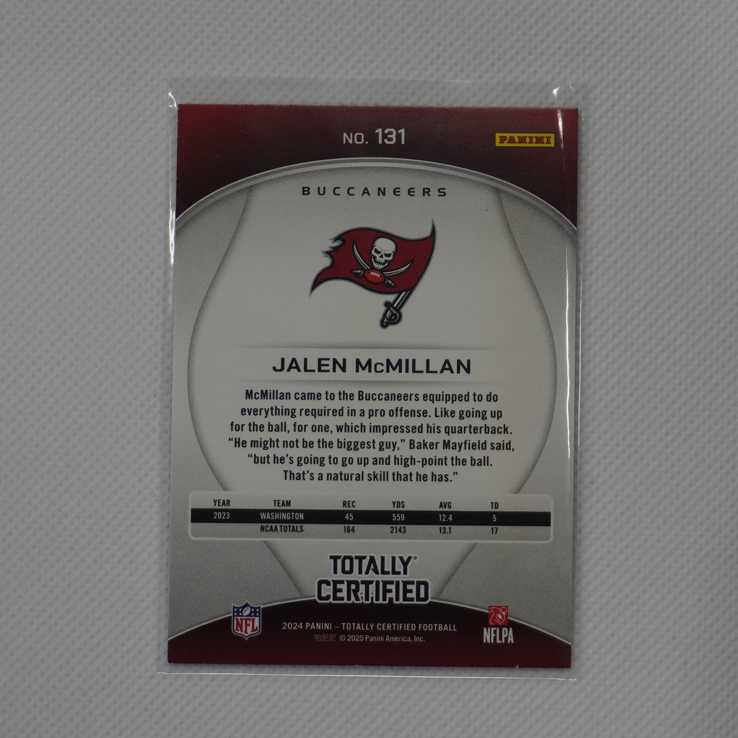 2024 Panini Totally Certified #131 Jalen McMillan Tampa Bay Buccaneers RC