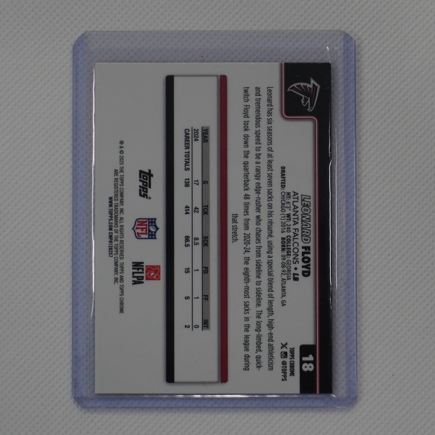 2025 Topps Chrome #18 Leonard Floyd Red White and Blue Refractor Atlanta Falcons