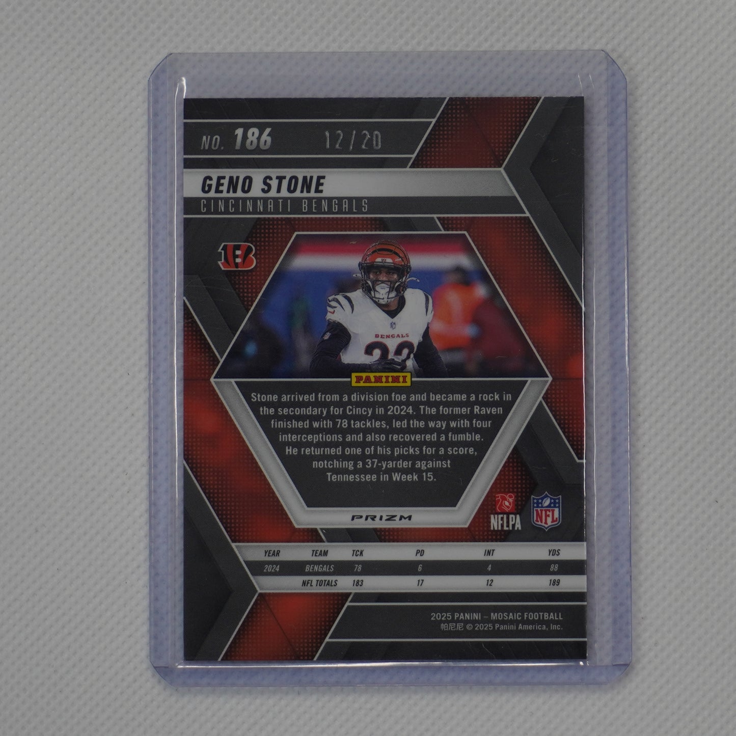2025 Panini Mosaic #186 Geno Stone Mosaic Choice Cherry Blossom #/20 Bengals