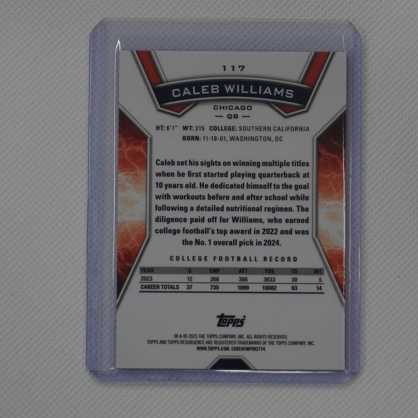 2024 Topps Resurgence #117 Caleb Williams Blue & Orange Spark Chicago Bears RC