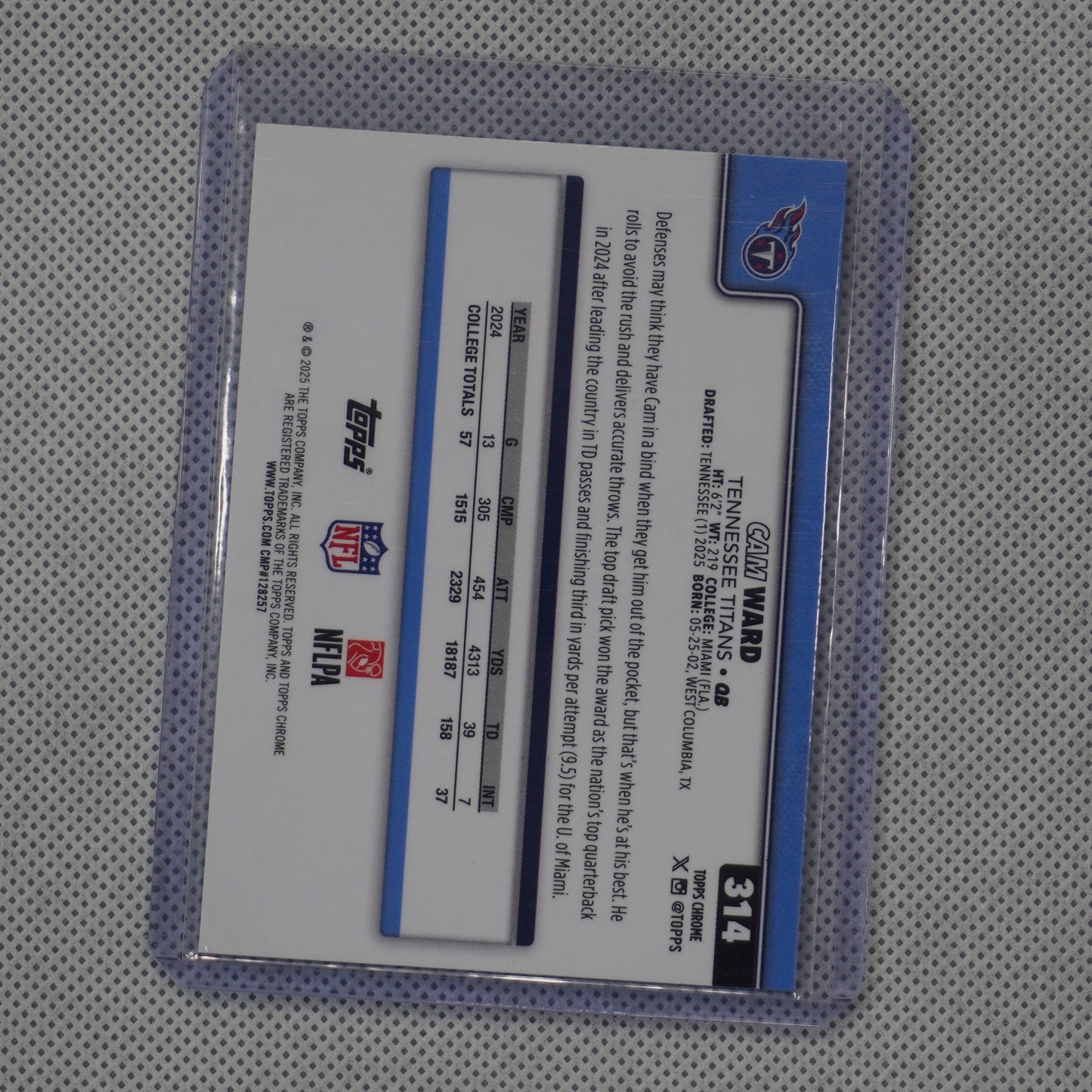 2025 Topps Chrome #314 Cam Ward Tennessee Titans RC