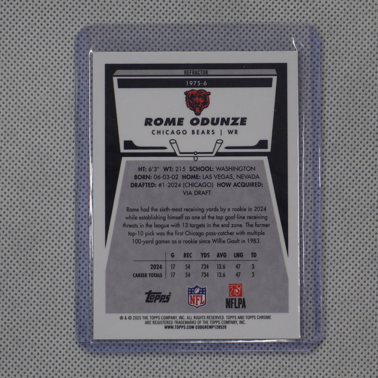 2025 Topps Chrome #1975-6 Rome Odunze 1975 Topps Refractor Chicago Bears