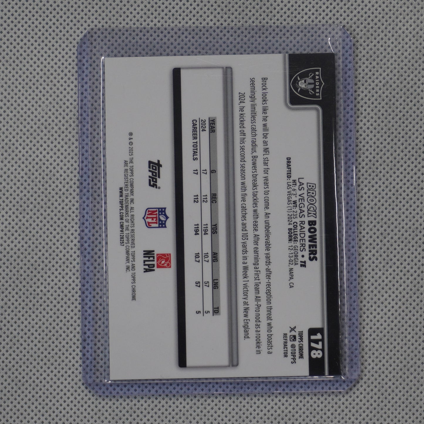 2025 Topps Chrome #178 Brock Bowers Refractor Las Vegas Raiders