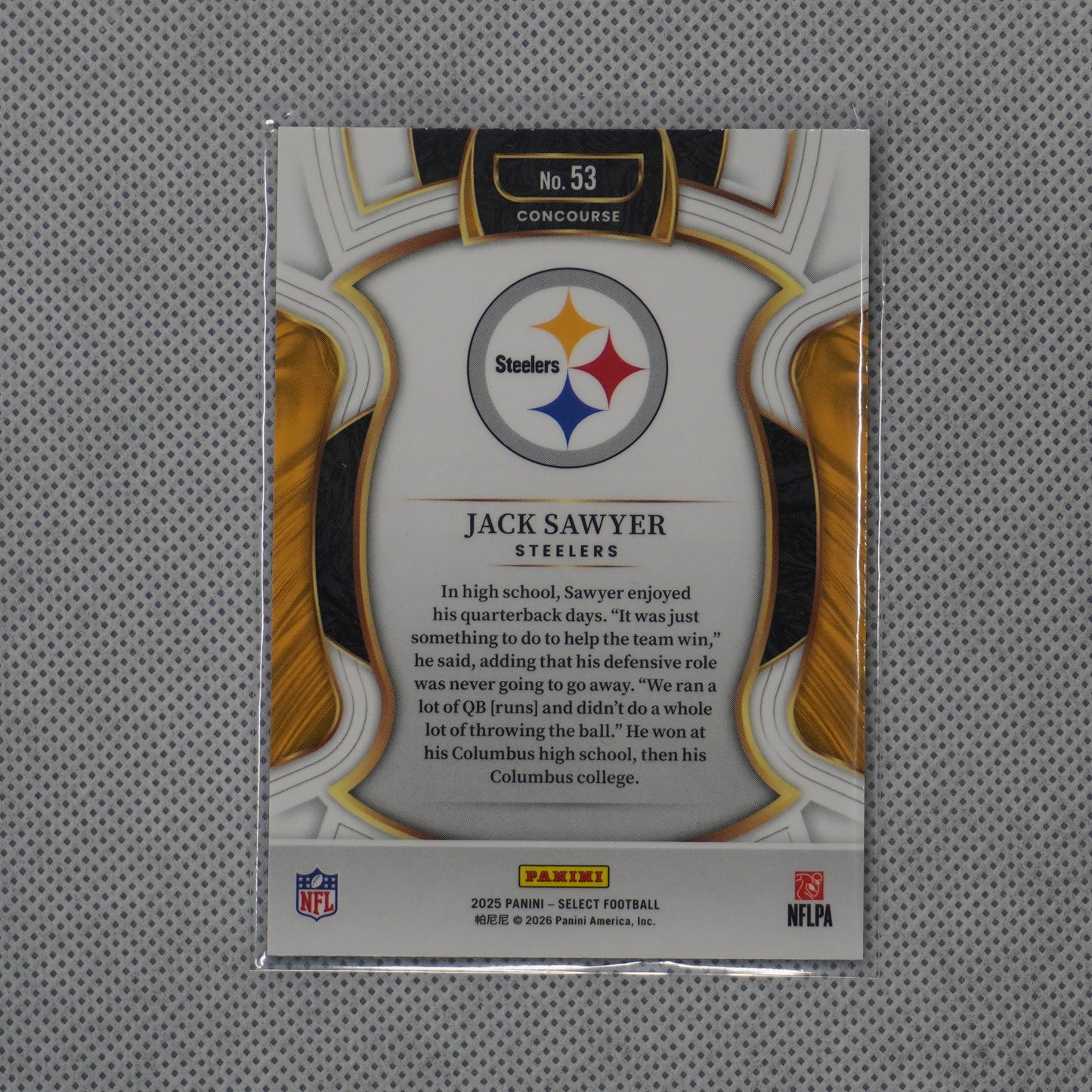 2025 Panini Select #53 Jack Sawyer Pittsburgh Steelers RC