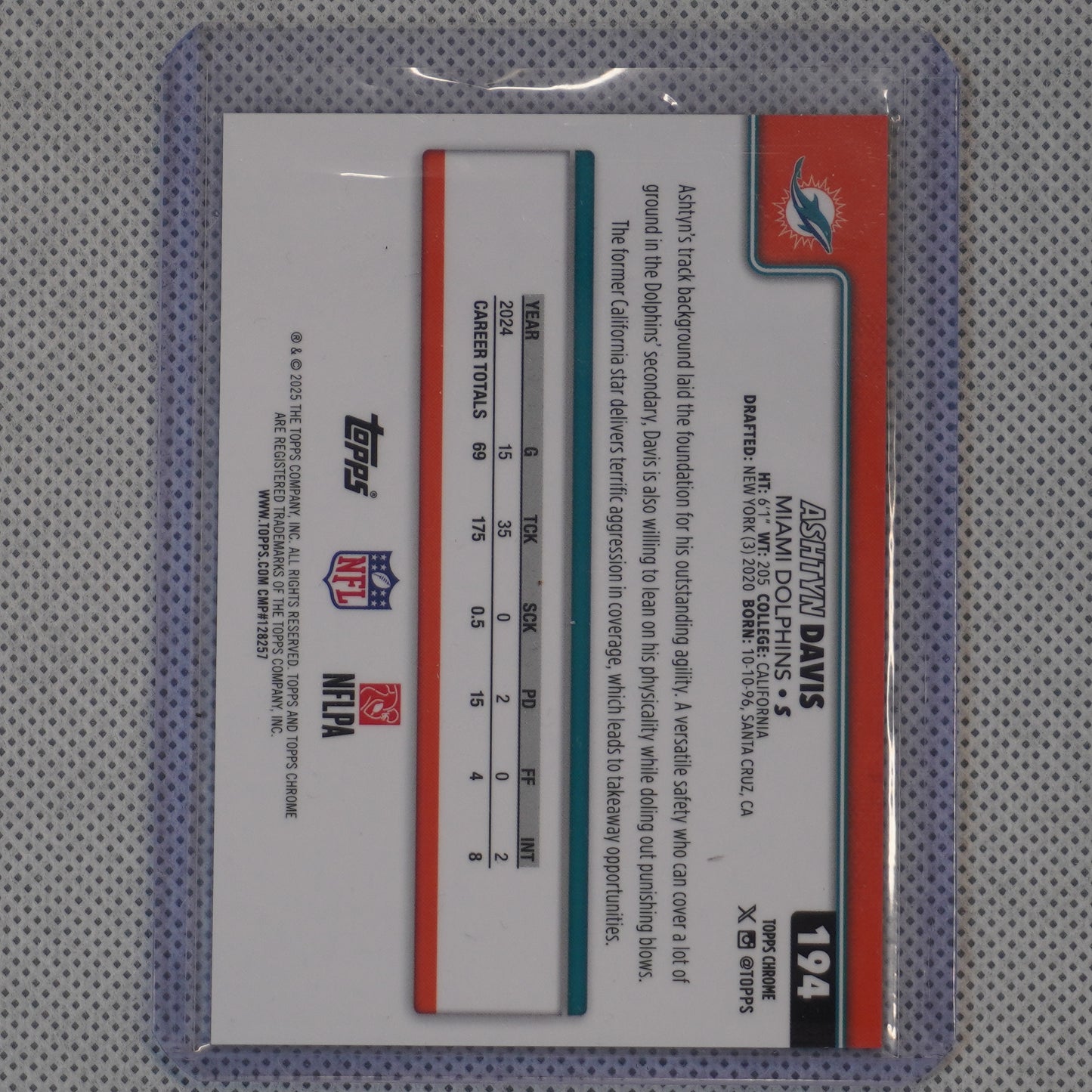 2025 Topps Chrome #194 Ashtyn Davis Black Geometric Refractor #/10 Miami Dolphins SN
