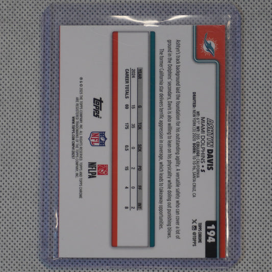 2025 Topps Chrome #194 Ashtyn Davis Pink Wave Refractor #/250 Miami Dolphins SN