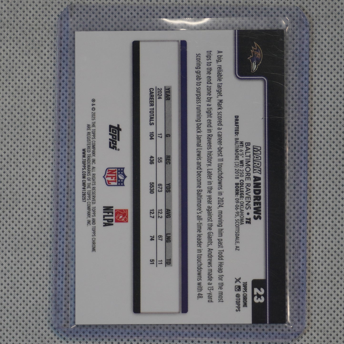 2025 Topps Chrome #23 Mark Andrews Gold Geometric Refractor #/50 Baltimore Ravens SN