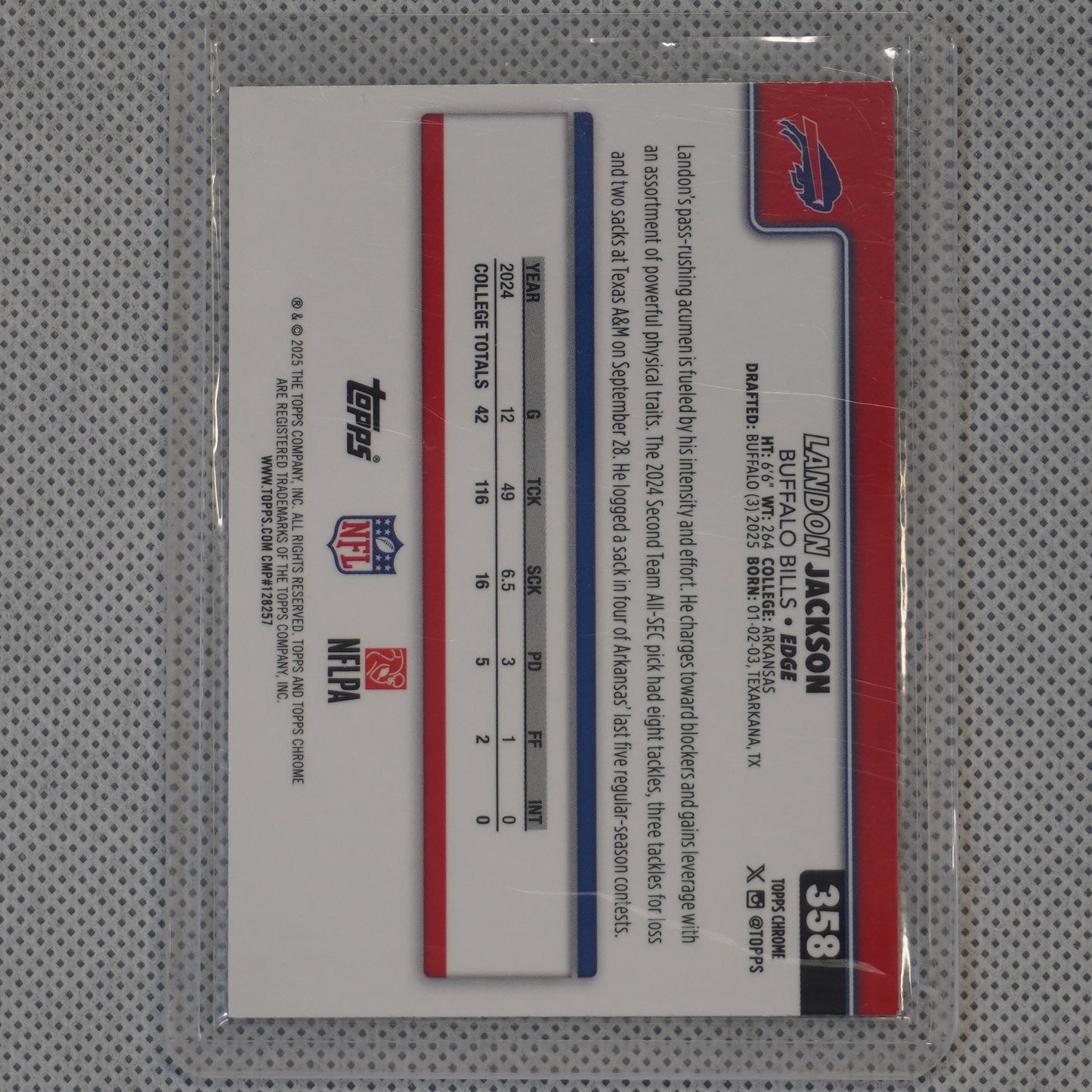 2025 Topps Chrome #358 Landon Jackson Green Lava Refractor #/99 Buffalo Bills SN.RC