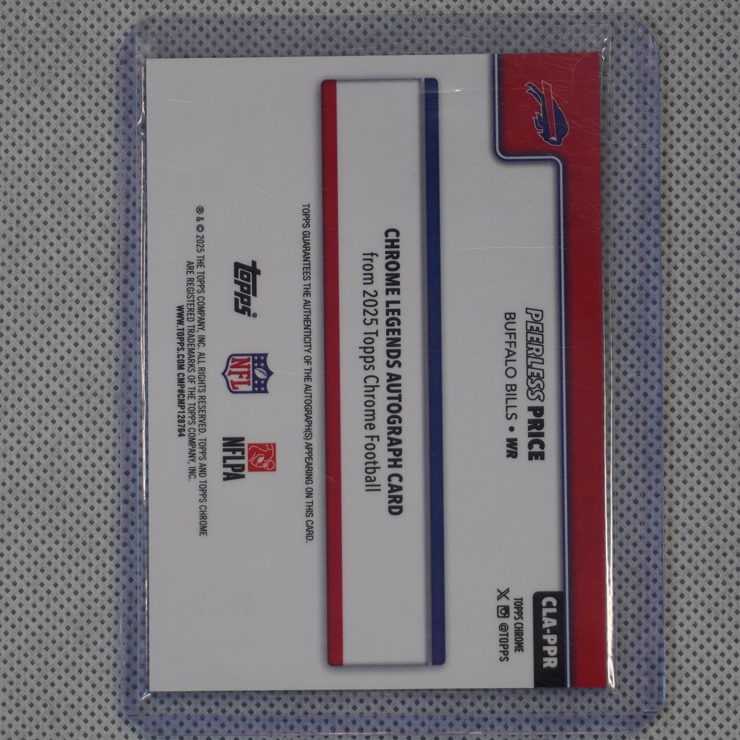 2025 Topps Chrome #CLA-PPR Peerless Price Chrome Legends Autographs Gold Geometric Refractor #/50 Buffalo Bills SN.AU