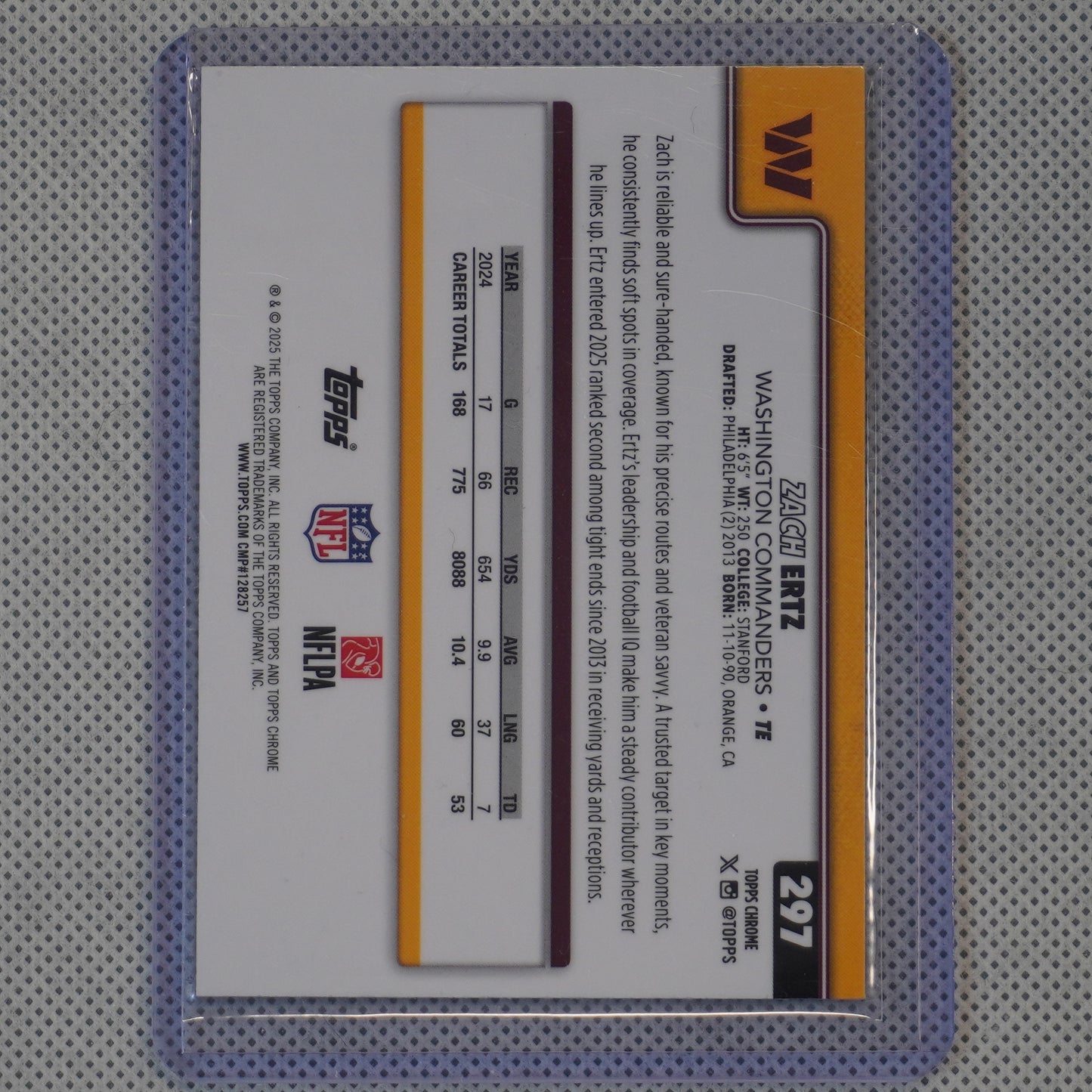 2025 Topps Chrome #297 Zach Ertz X-Fractor Washington Commanders