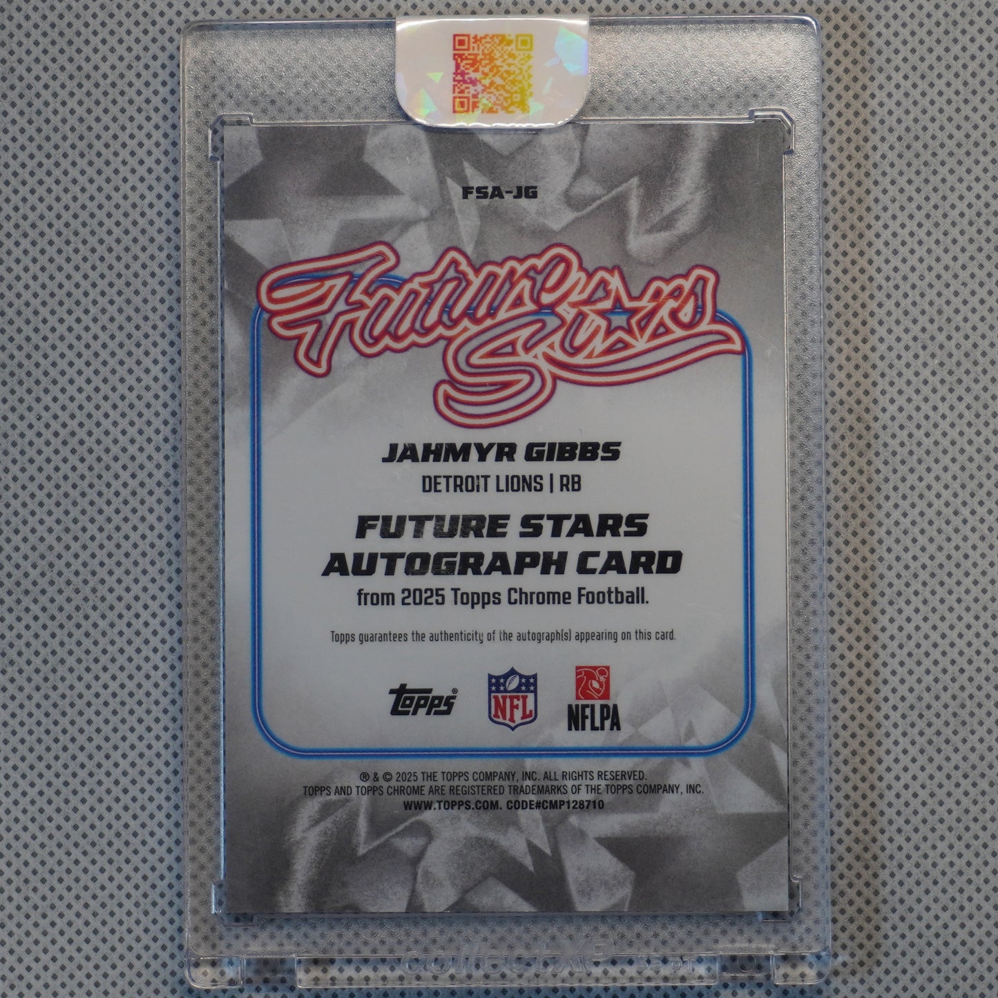 2025 Topps Chrome #FSA-JG Jahmyr Gibbs Future Stars Autographs Gold Refractor #/50 Detroit Lions SN,AU