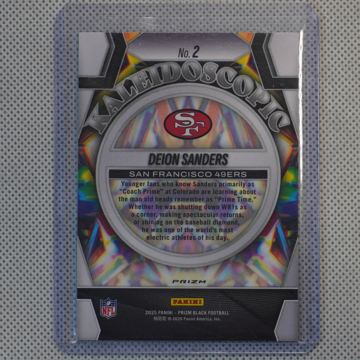 2025 Panini Prizm Black #2 Deion Sanders Kaleidoscopic Silver San Francisco 49ers