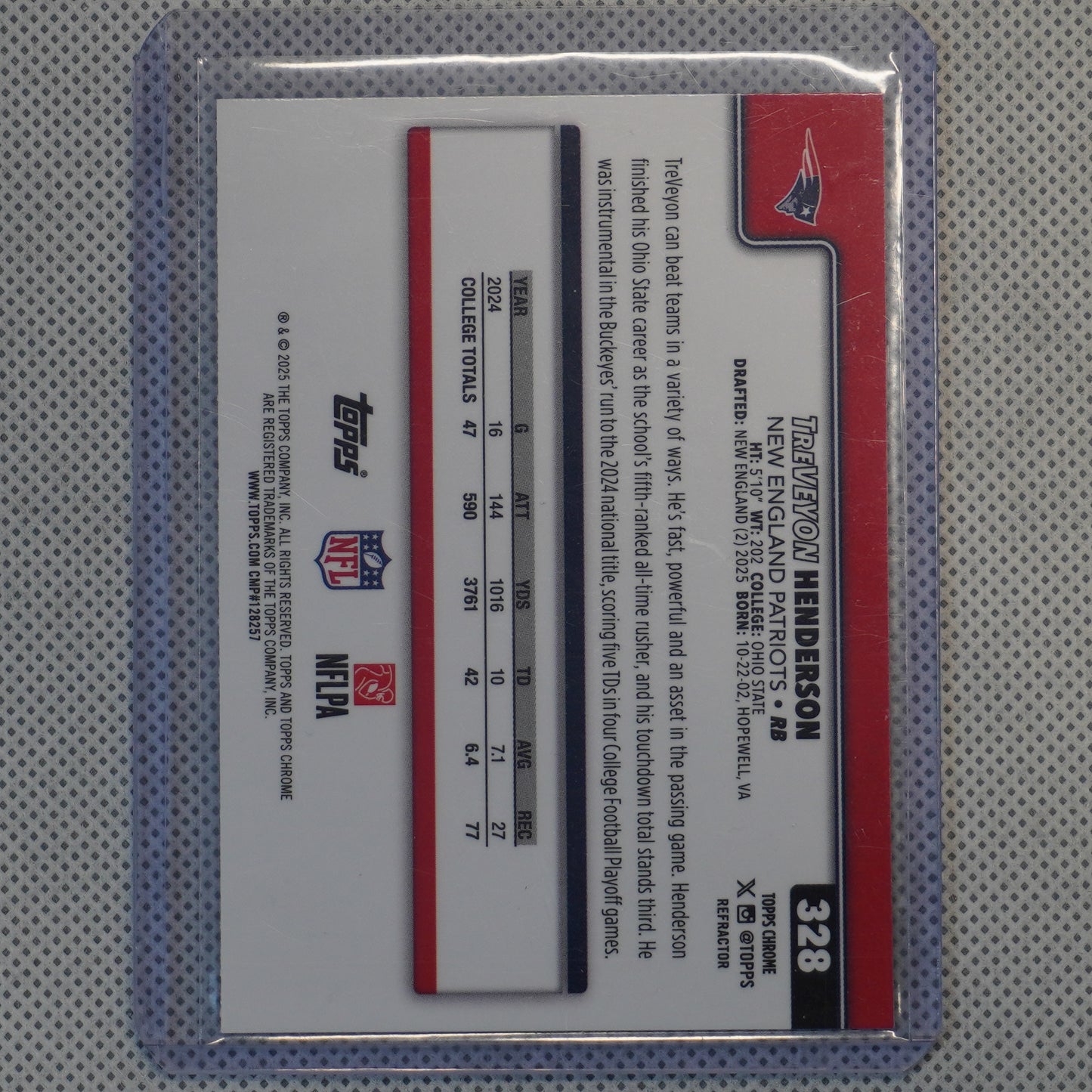 2025 Topps Chrome #328 TreVeyon Henderson Refractor New England Patriots RC