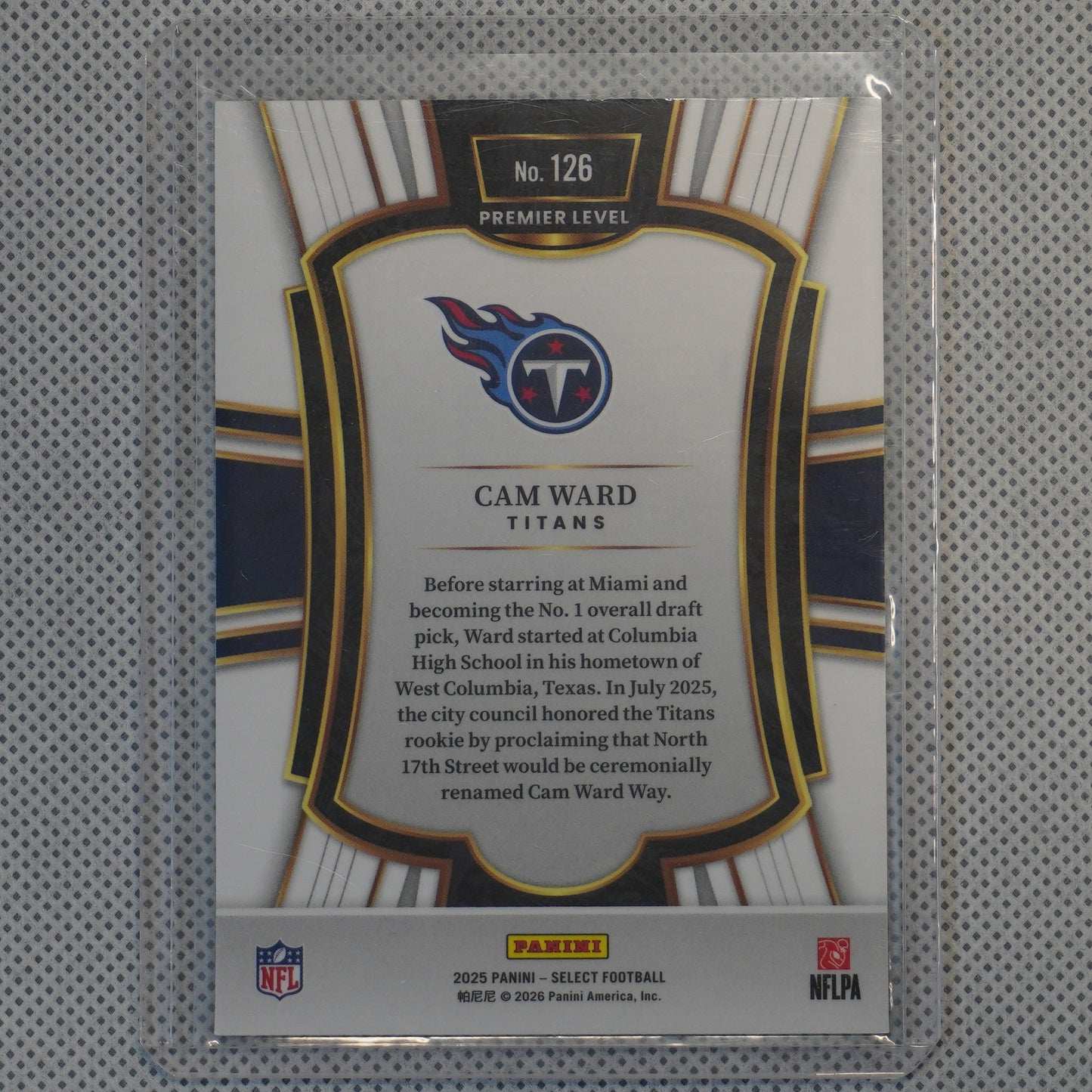 2025 Panini Select #126 Cam Ward Tennessee Titans RC