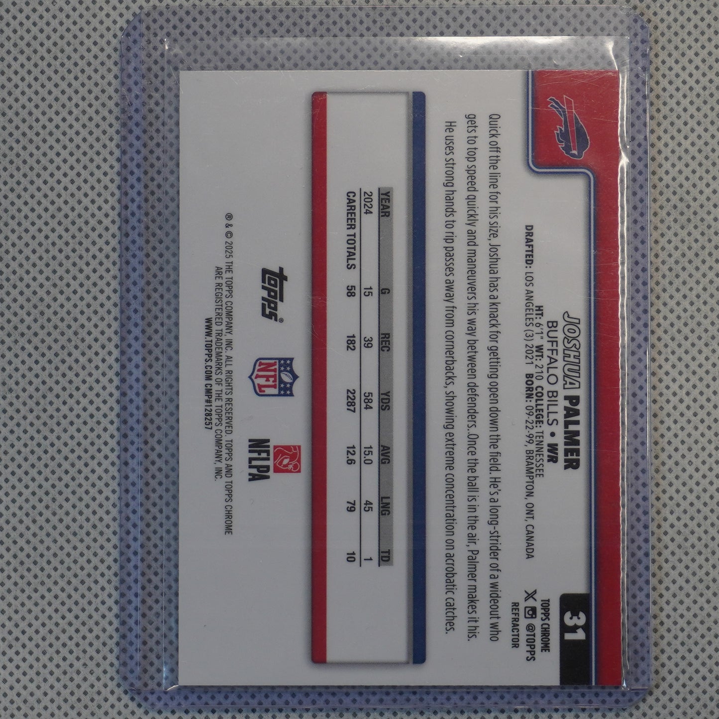 2025 Topps Chrome #31 Joshua Palmer Refractor Buffalo Bills