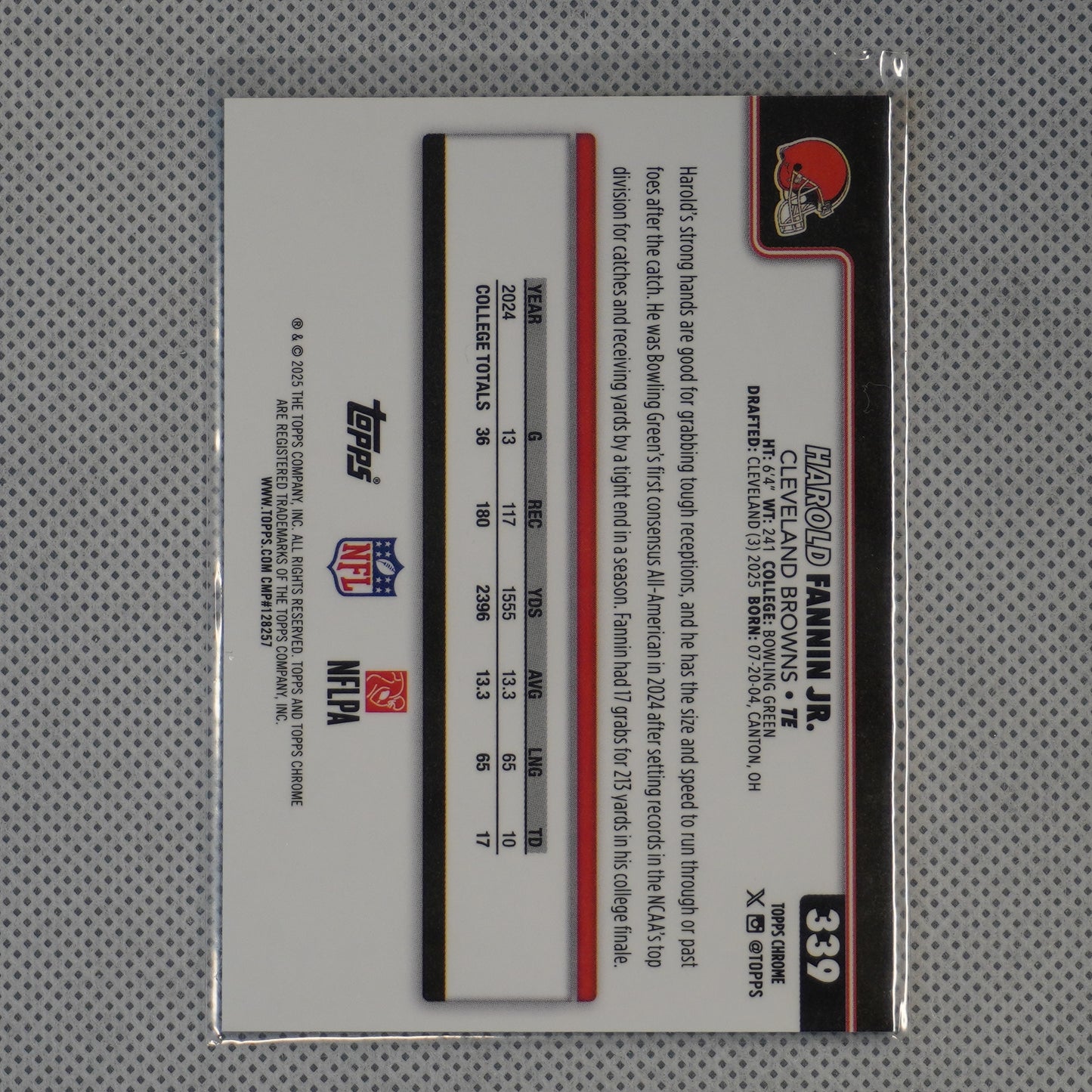 2025 Topps Chrome #339 Harold Fannin Jr. Cleveland Browns RC