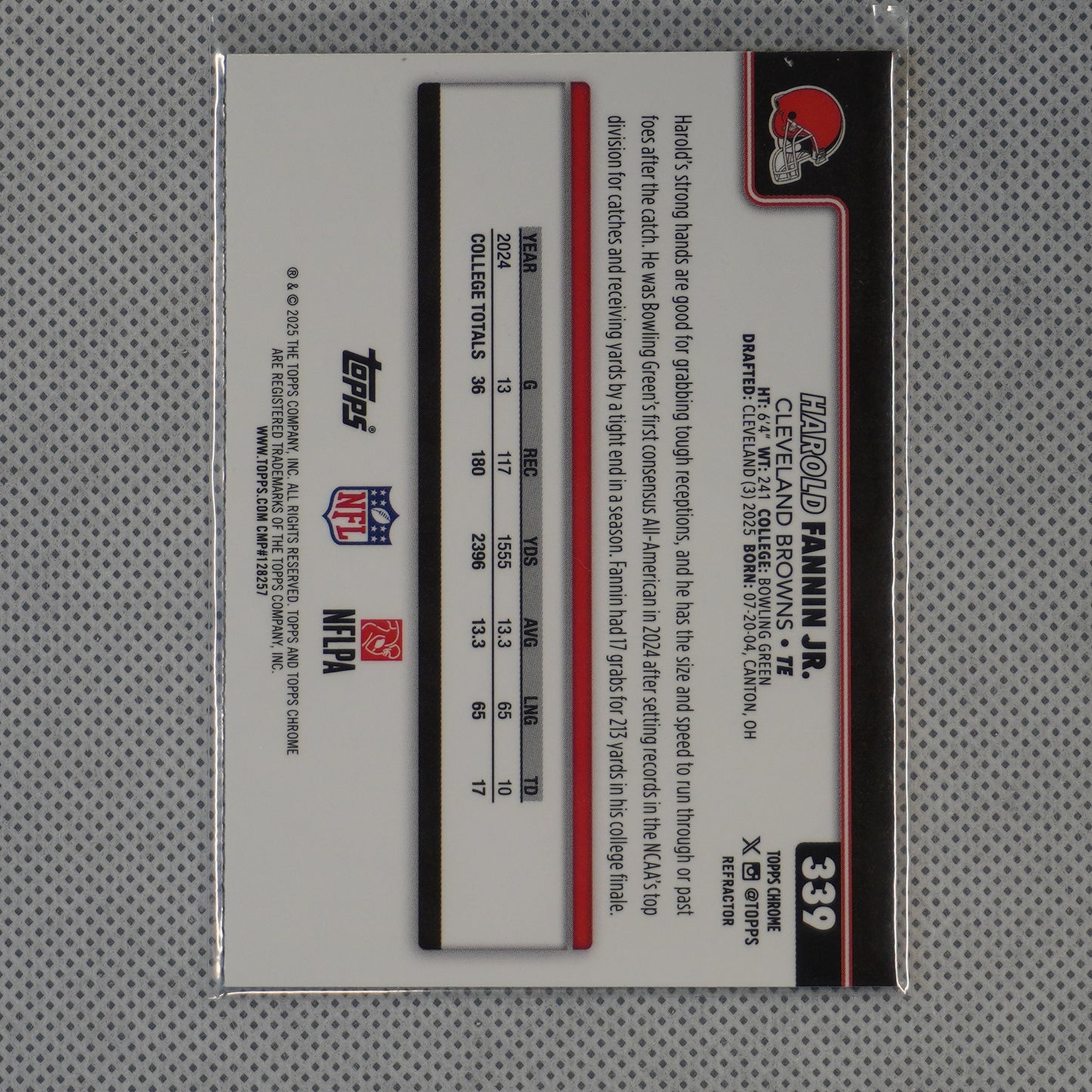 2025 Topps Chrome #339 Harold Fannin Jr. Refractor Cleveland Browns RC