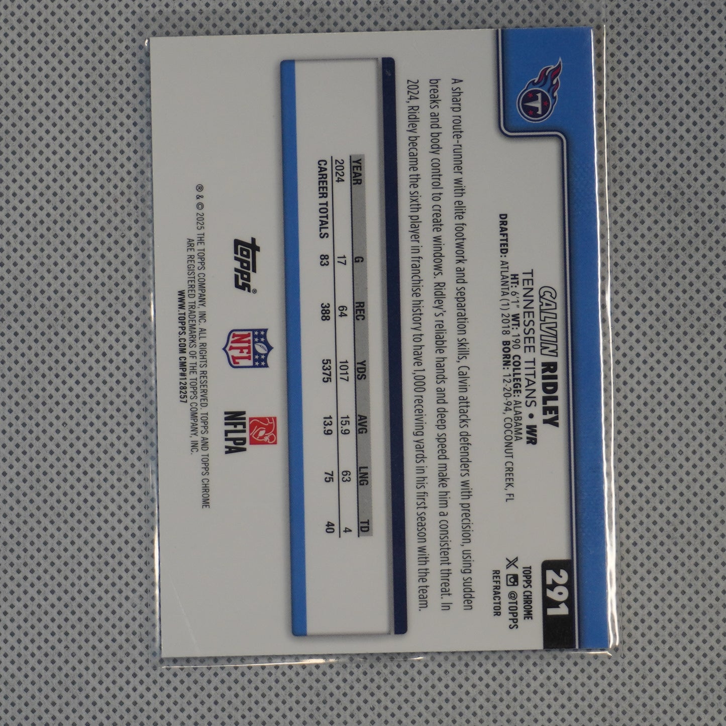 2025 Topps Chrome #291 Calvin Ridley Refractor Tennessee Titans