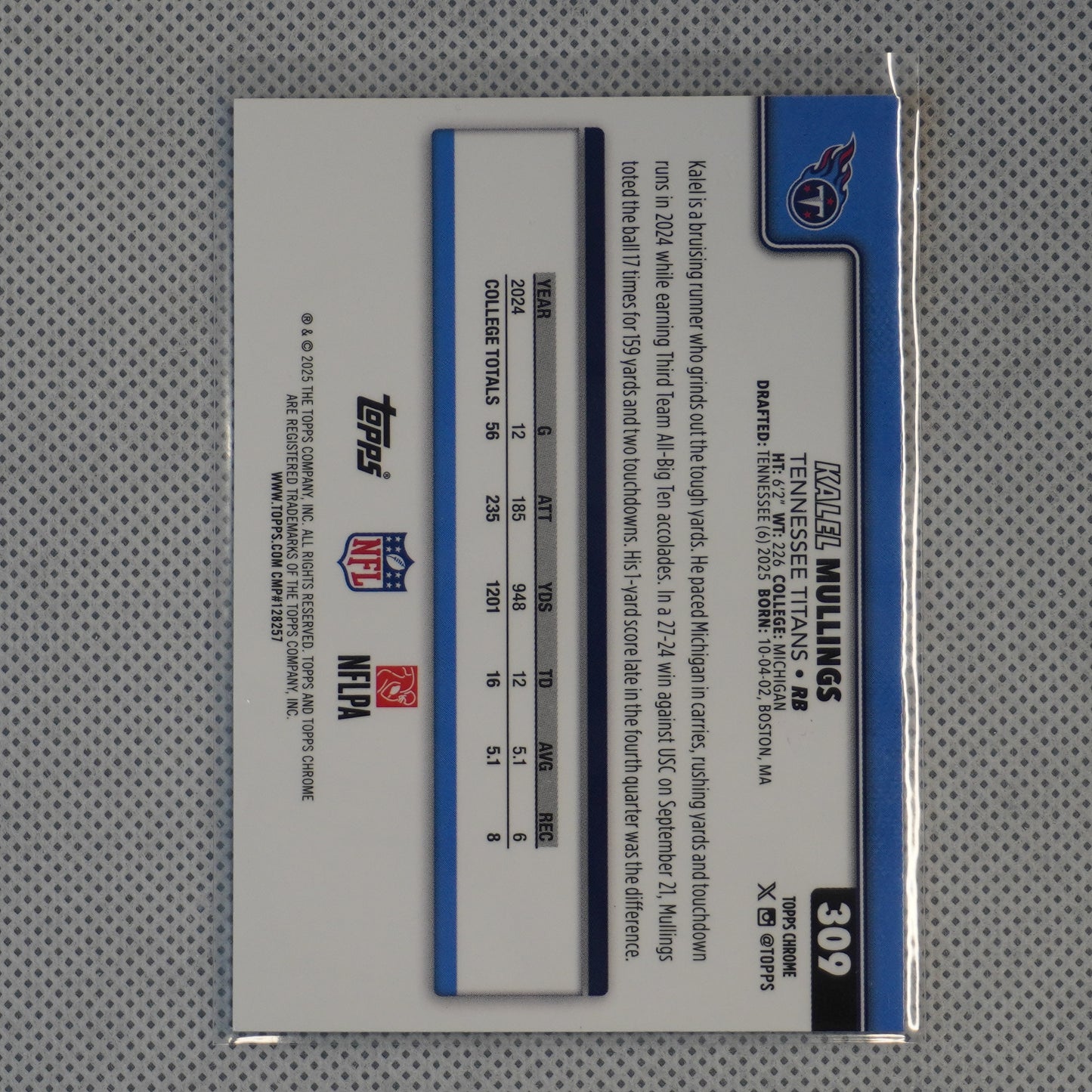 2025 Topps Chrome #309 Kalel Mullings Tennessee Titans RC