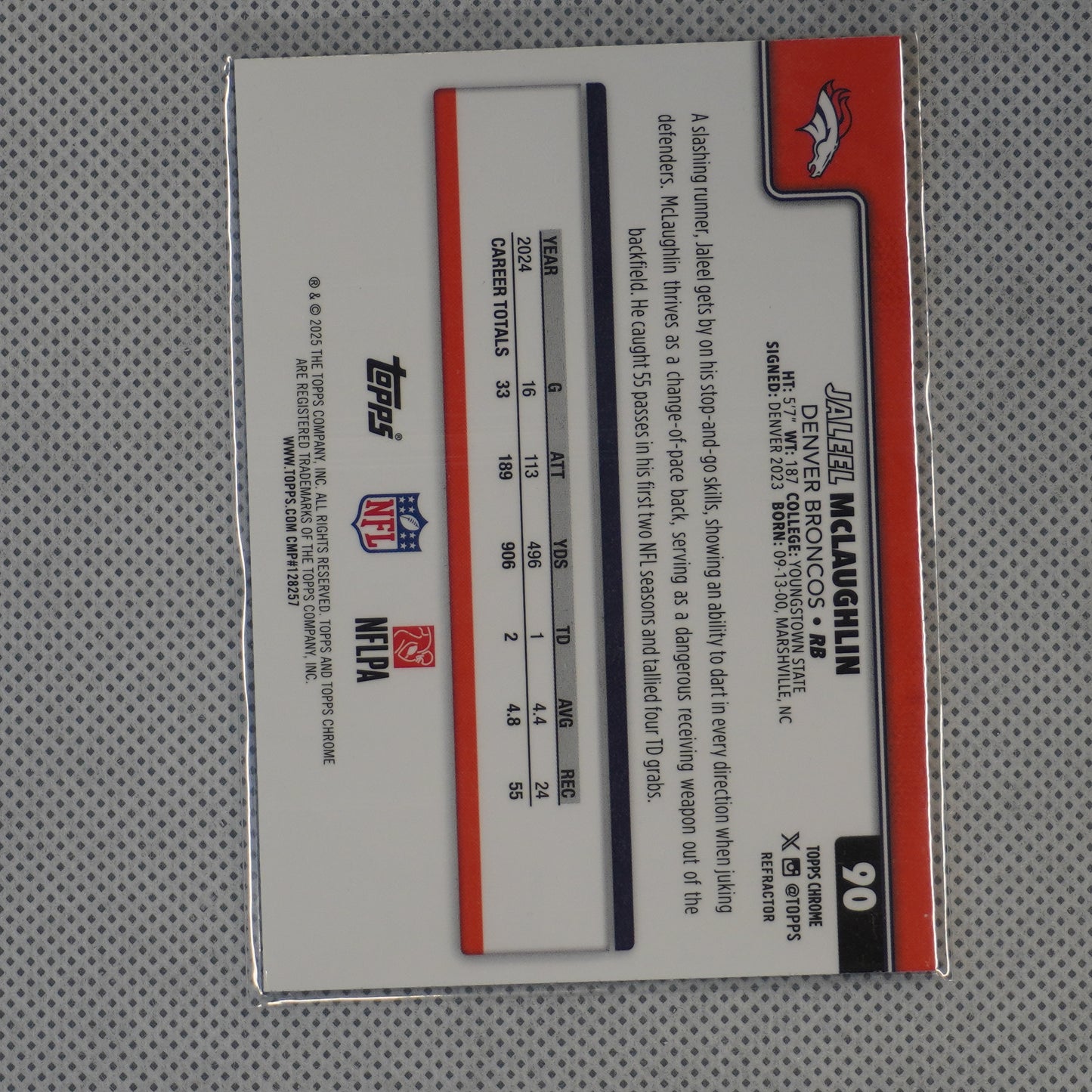 2025 Topps Chrome #90 Jaleel McLaughlin Refractor Denver Broncos