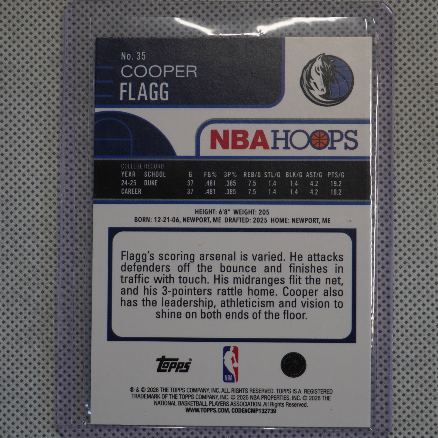 2025-26 Hoops #35 Cooper Flagg Rainbow Dallas Mavericks RC