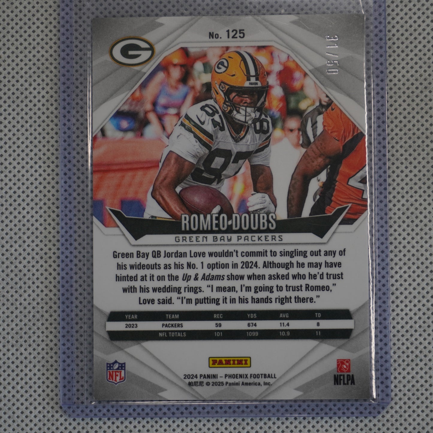 2024 Panini Phoenix #125 Romeo Doubs Purple Green Bay Packers