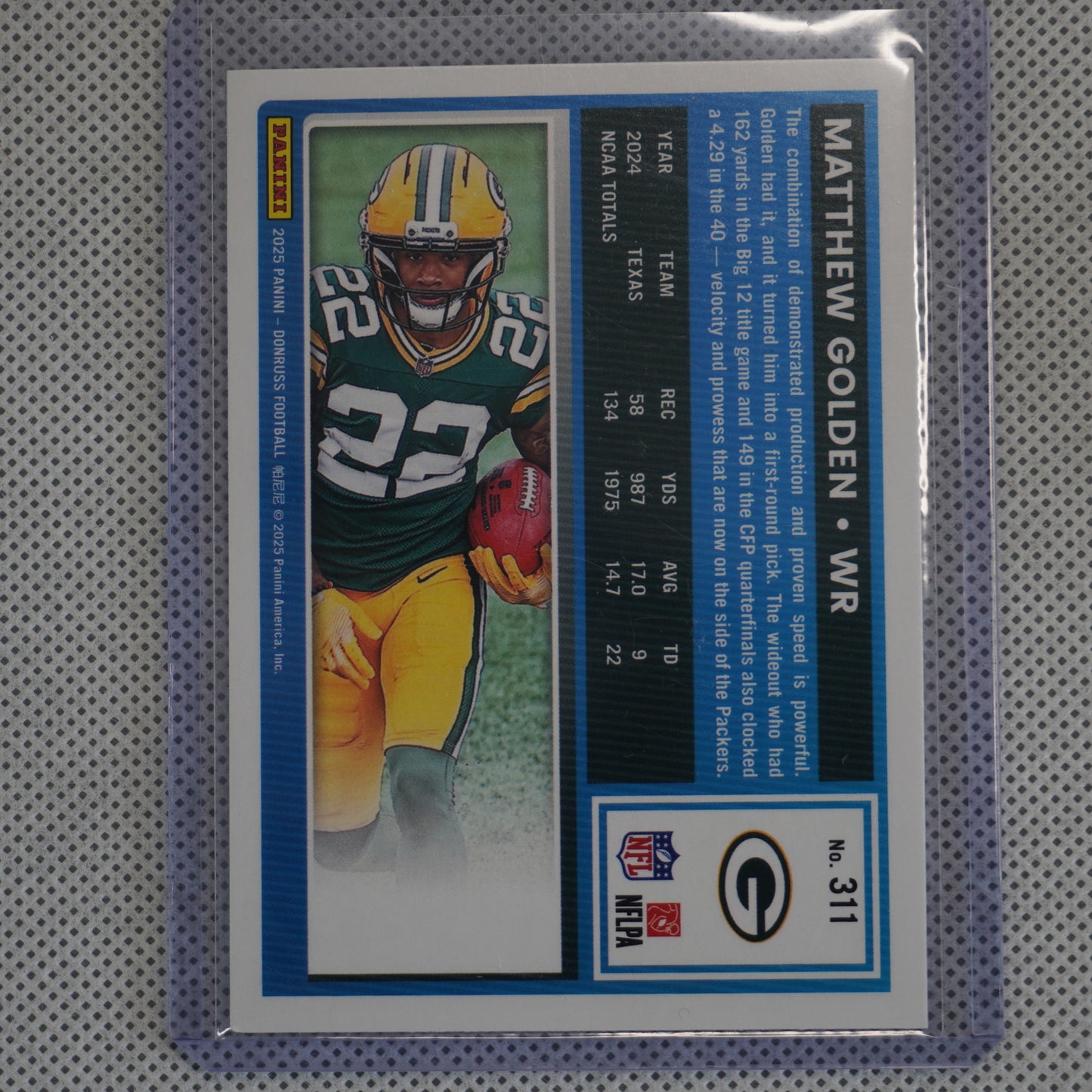 2025 Donruss #311 Matthew Golden Green Bay Packers RC