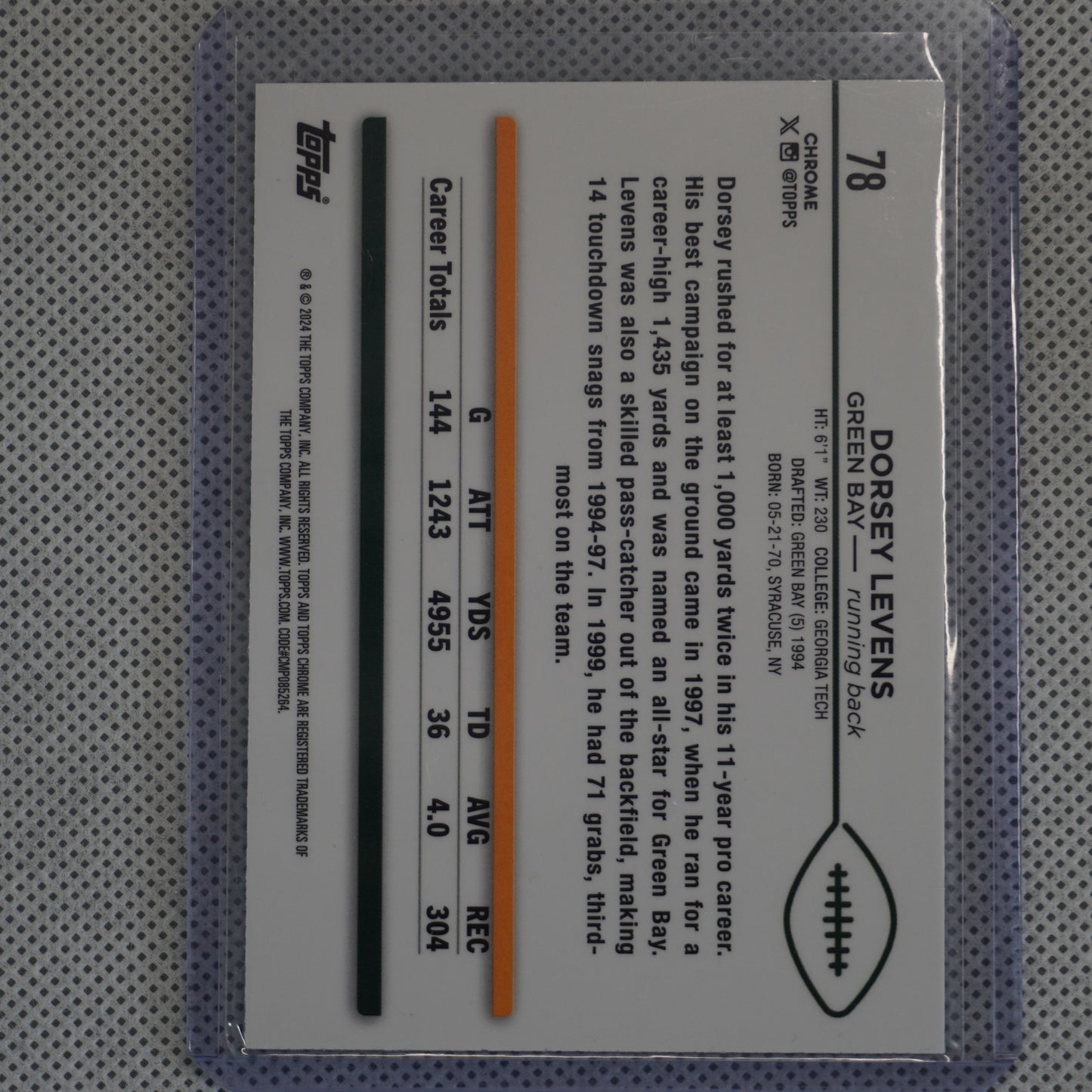2024 Topps Chrome #78 Dorsey Levens Teal Refractor #/250 Green Bay Packers SN