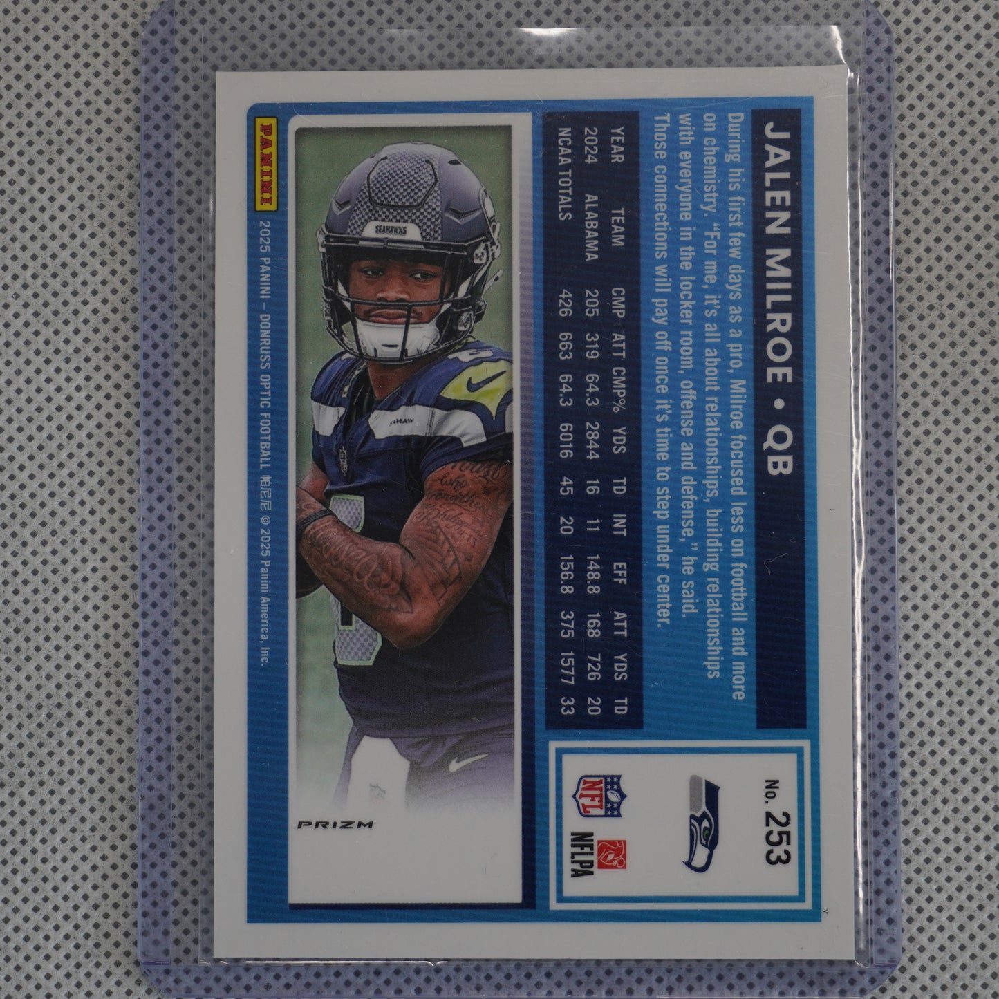 2025 Donruss Optic #253 Jalen Milroe Holo Seattle Seahawks RC