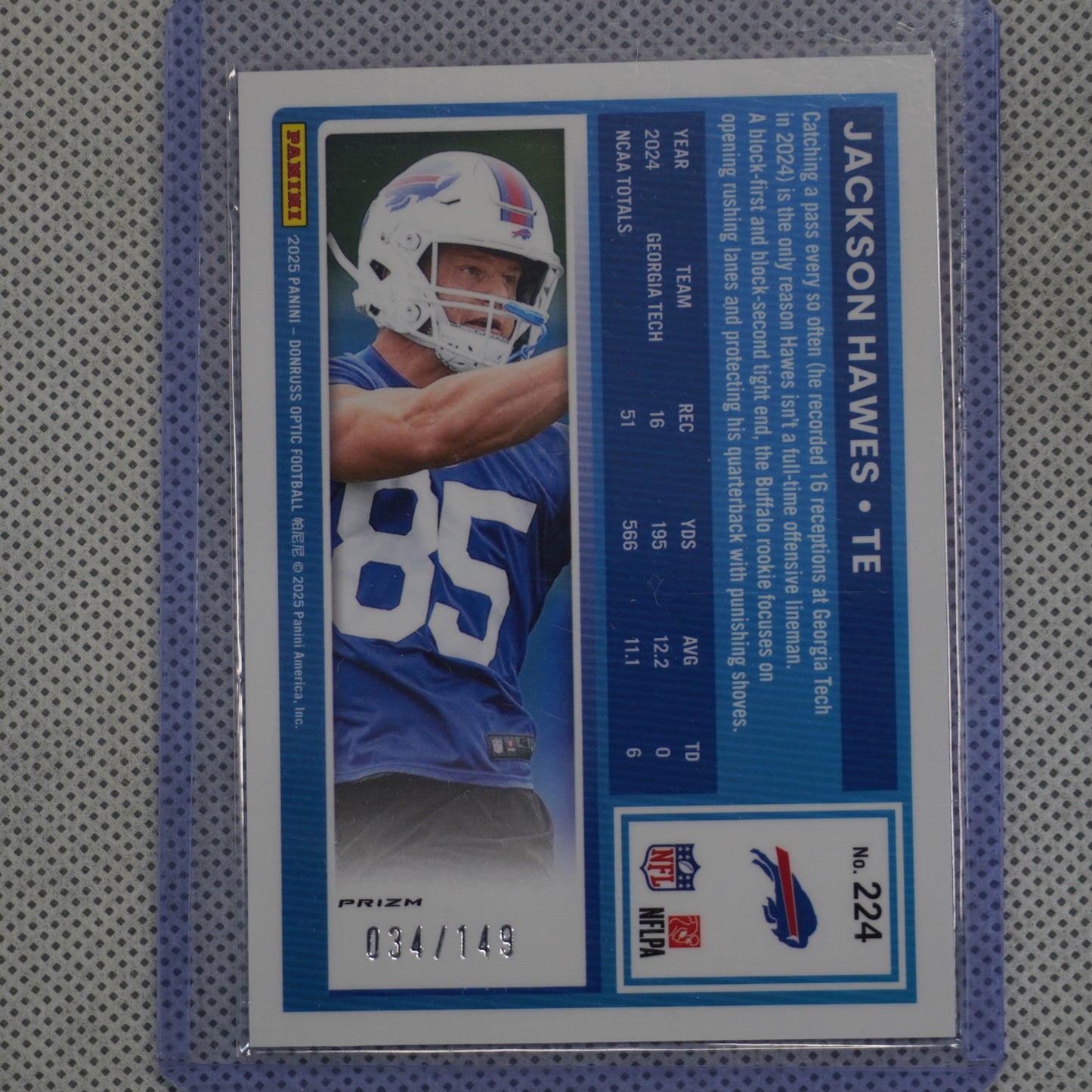 2025 Donruss Optic #224 Jackson Hawes Red #/149 Buffalo Bills SN,RC