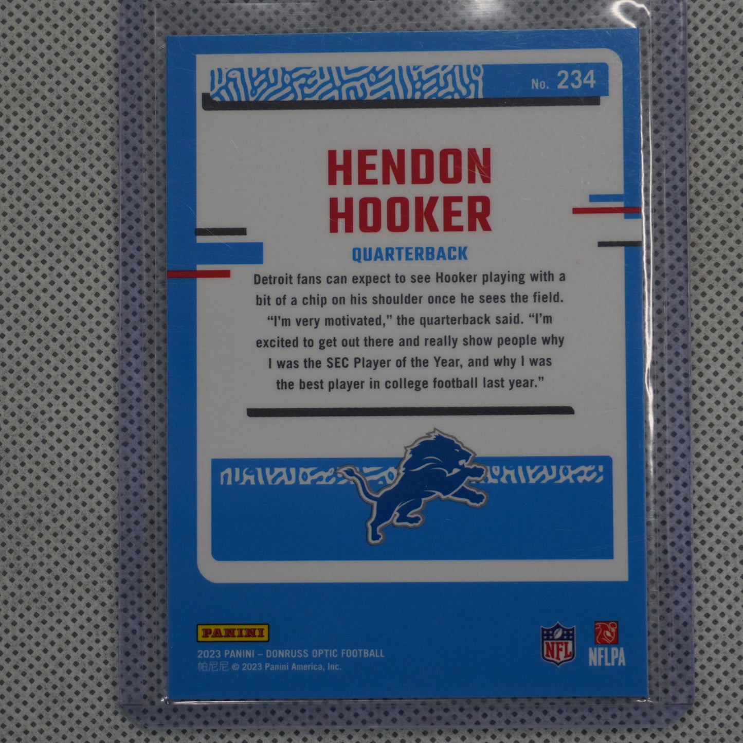 2023 Donruss Optic #234 Hendon Hooker Detroit Lions RC