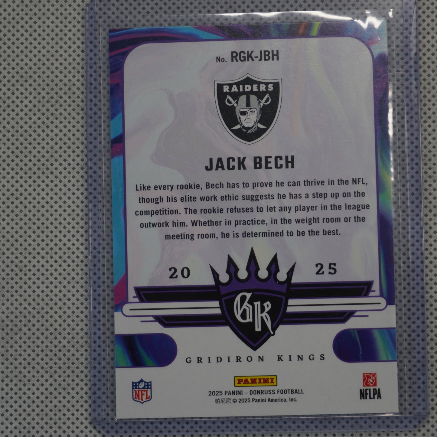 2025 Donruss #RGK-JBH Jack Bech Rookie Gridiron Kings Las Vegas Raiders