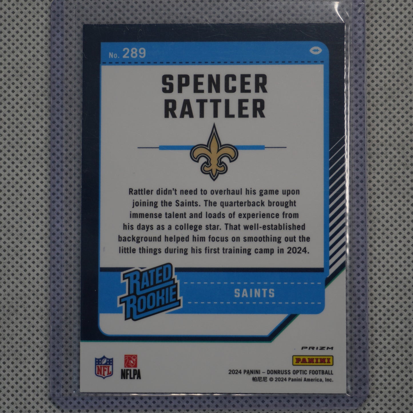 2024 Donruss Optic #289 Spencer Rattler Blue Hyper New Orleans Saints