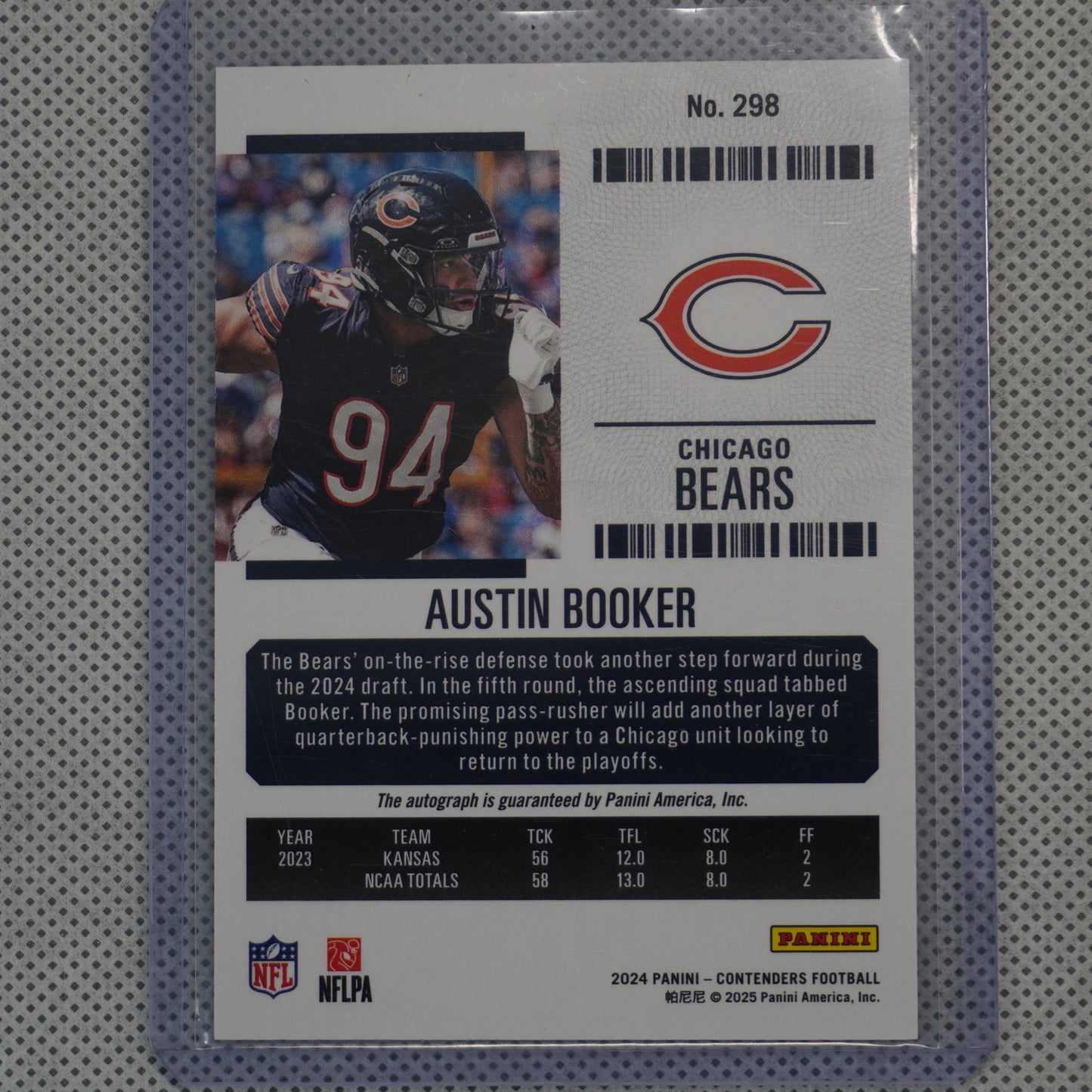 2024 Panini Contenders #298 Austin Booker Chicago Bears RC,AU