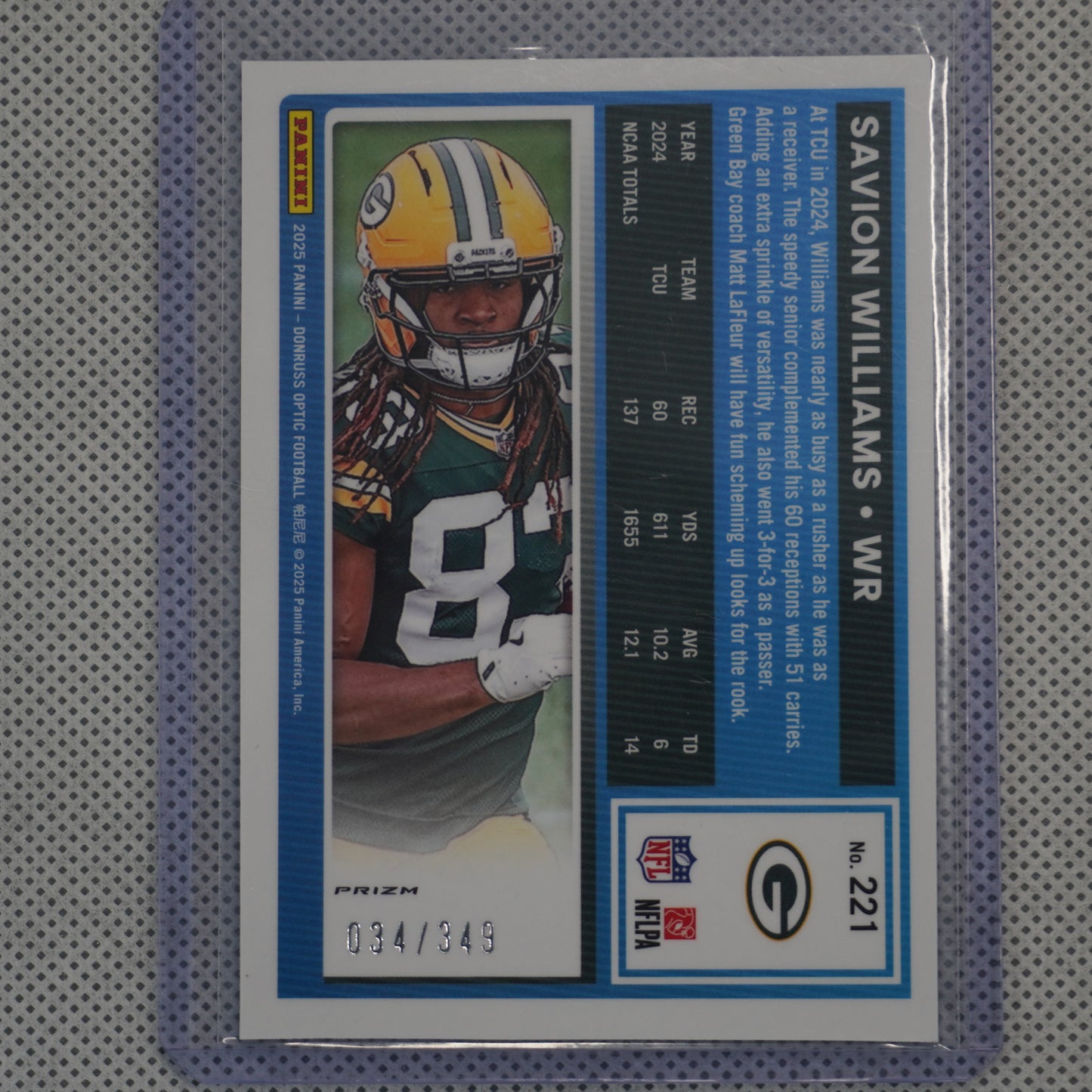 2025 Donruss Optic #221 Savion Williams Aqua #/349 Green Bay Packers SN,RC