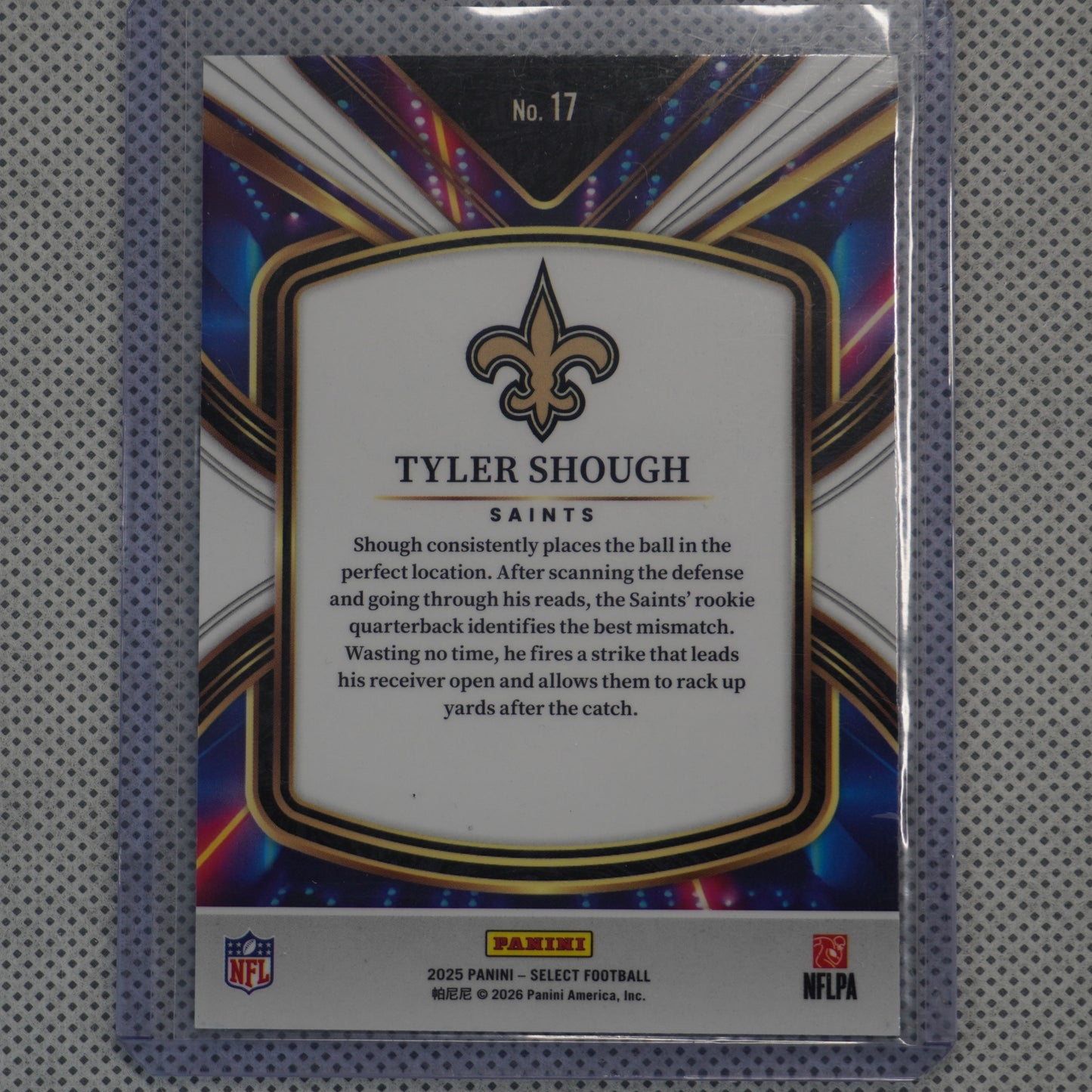 2025 Panini Select #17 Tyler Shough Select Future New Orleans Saints