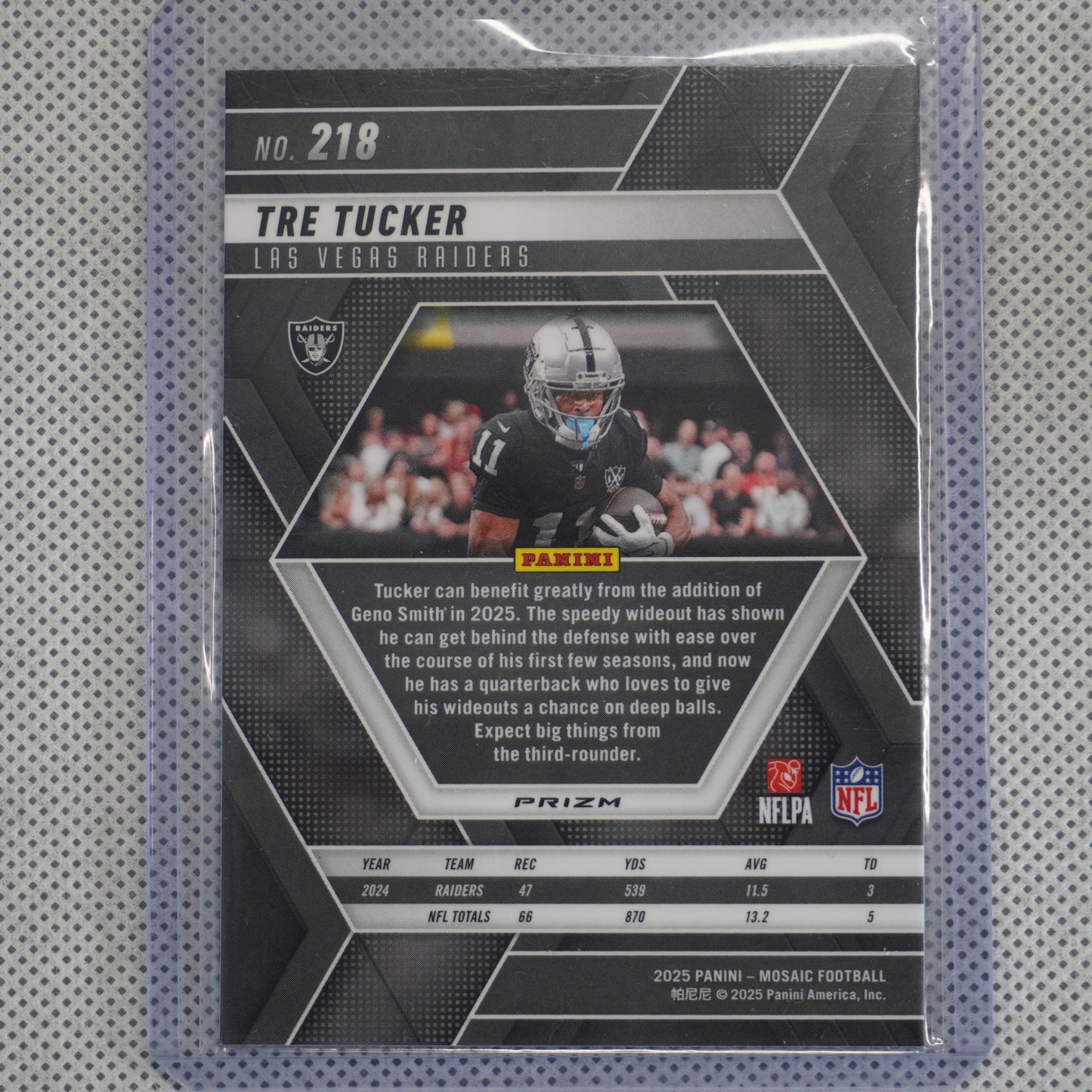 2025 Panini Mosaic #218 Tre Tucker Silver Las Vegas Raiders