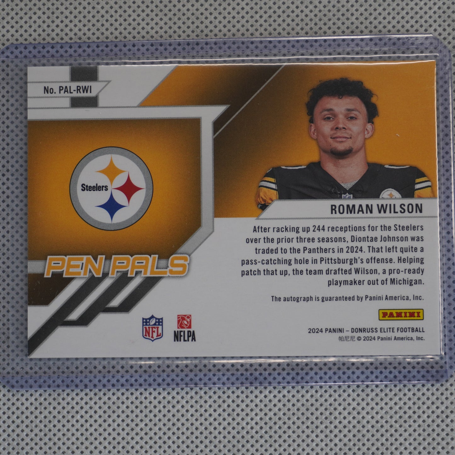 2024 Donruss Elite #PAL-RWI Roman Wilson Pen Pals Pittsburgh Steelers AU